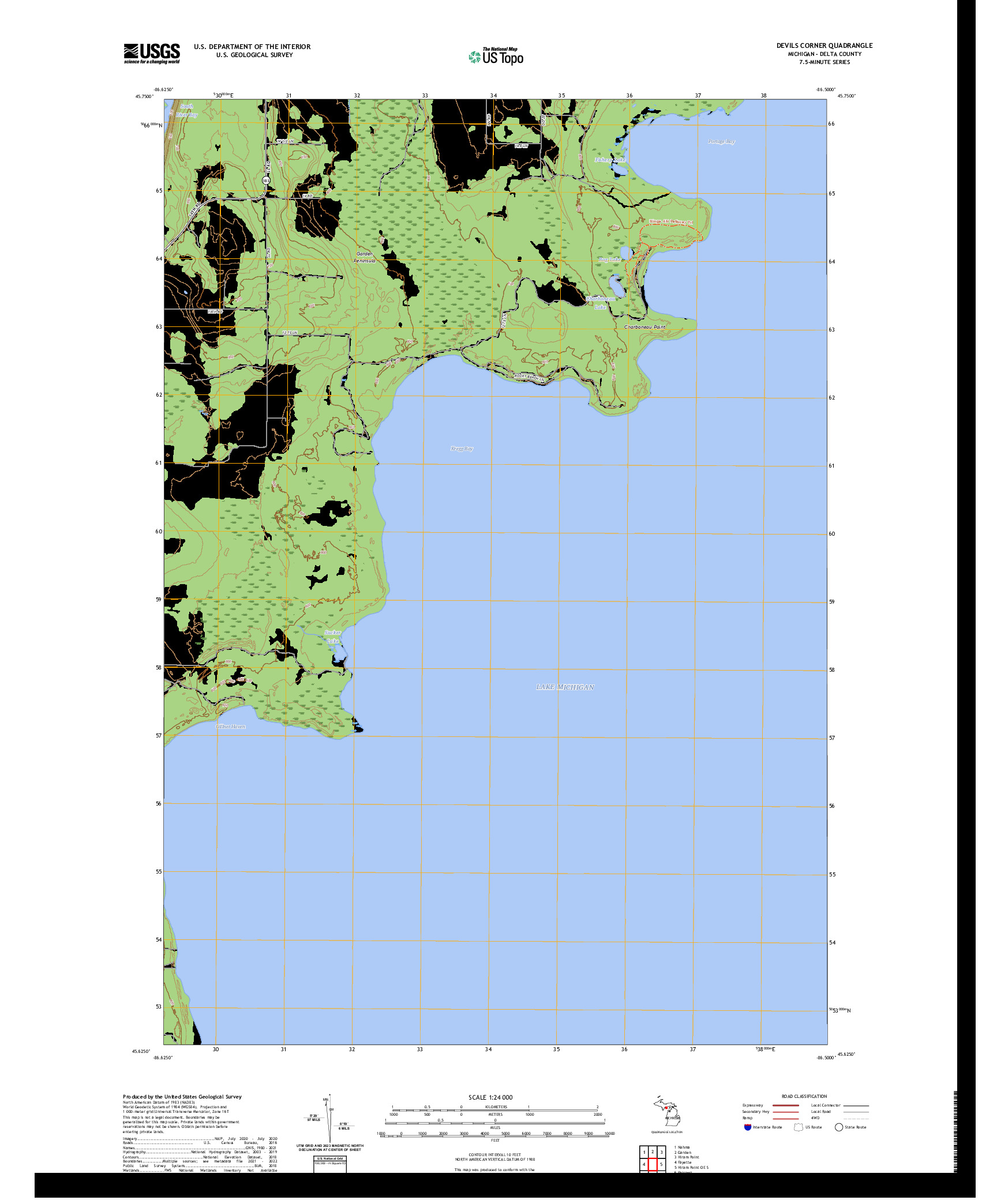 US TOPO 7.5-MINUTE MAP FOR DEVILS CORNER, MI