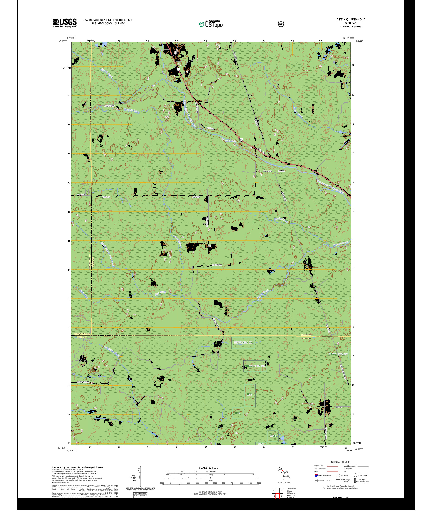 US TOPO 7.5-MINUTE MAP FOR DIFFIN, MI