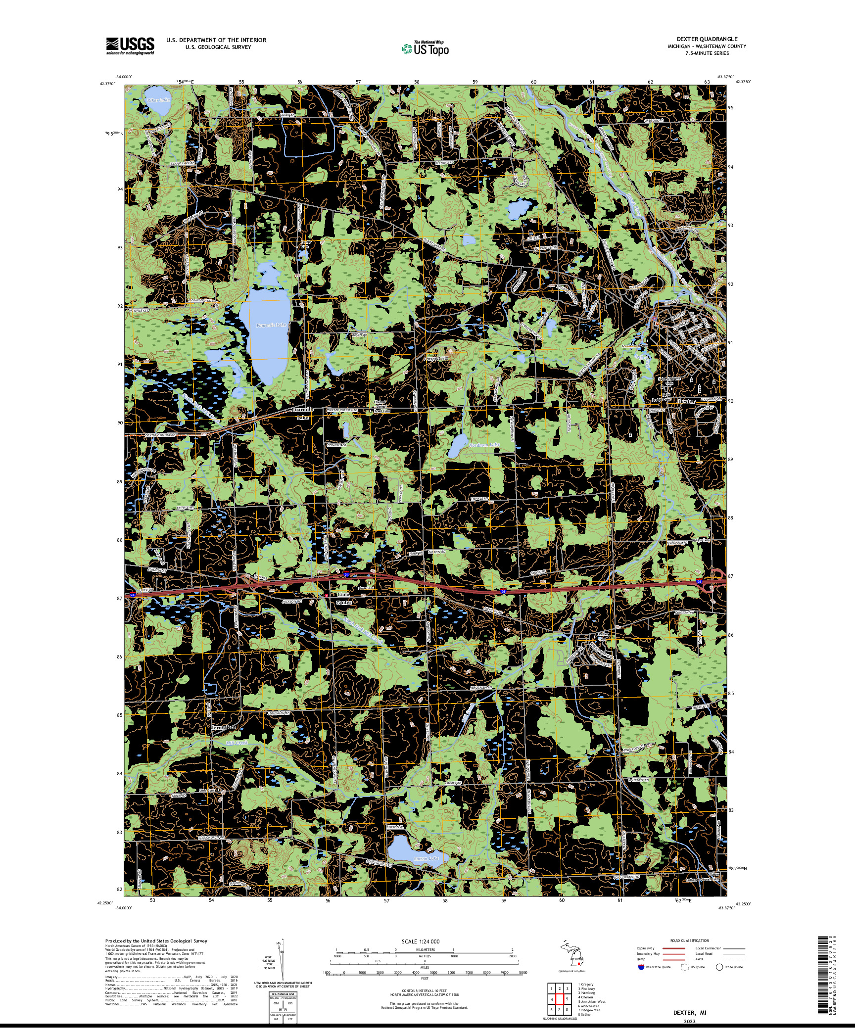 US TOPO 7.5-MINUTE MAP FOR DEXTER, MI