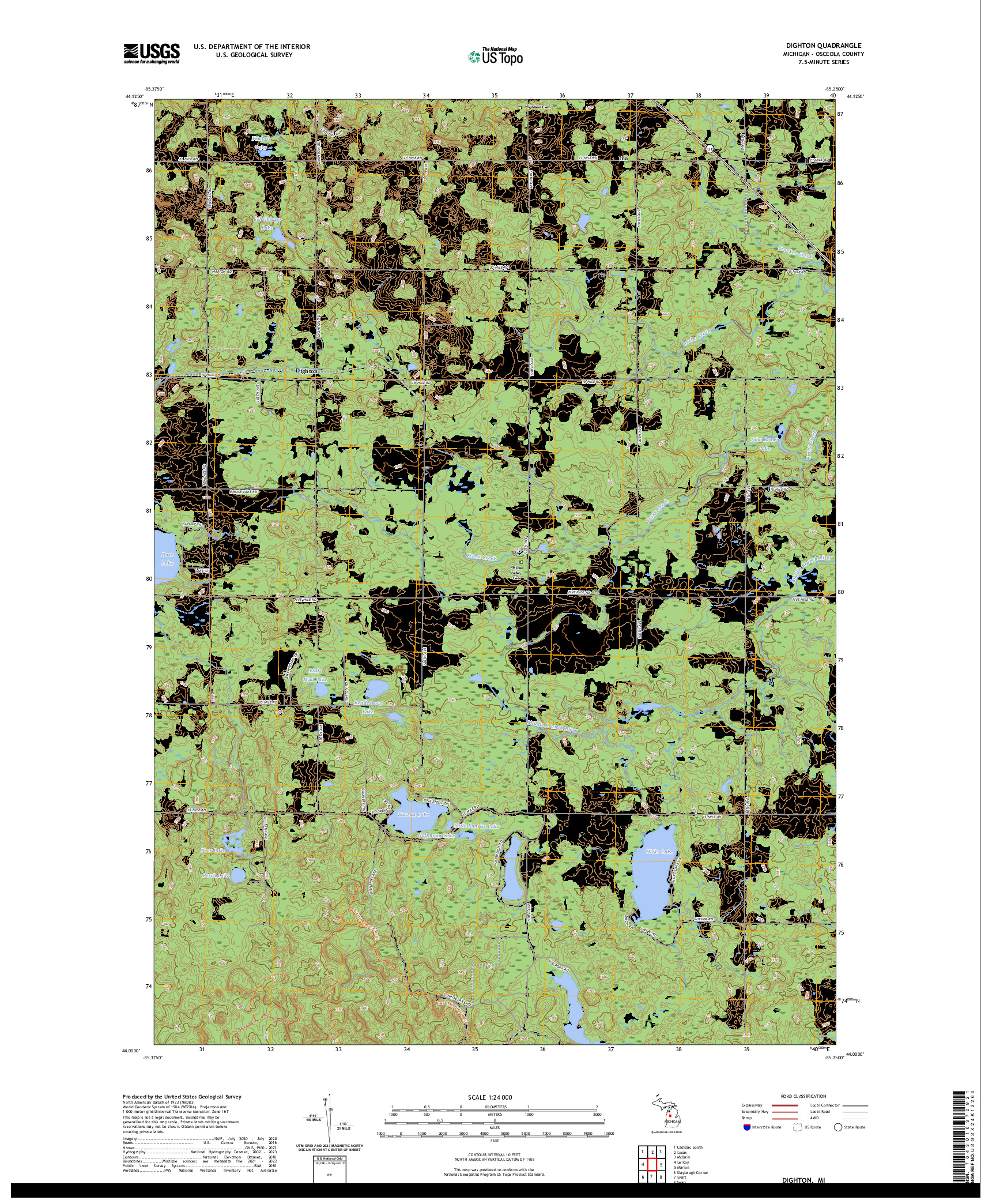 US TOPO 7.5-MINUTE MAP FOR DIGHTON, MI