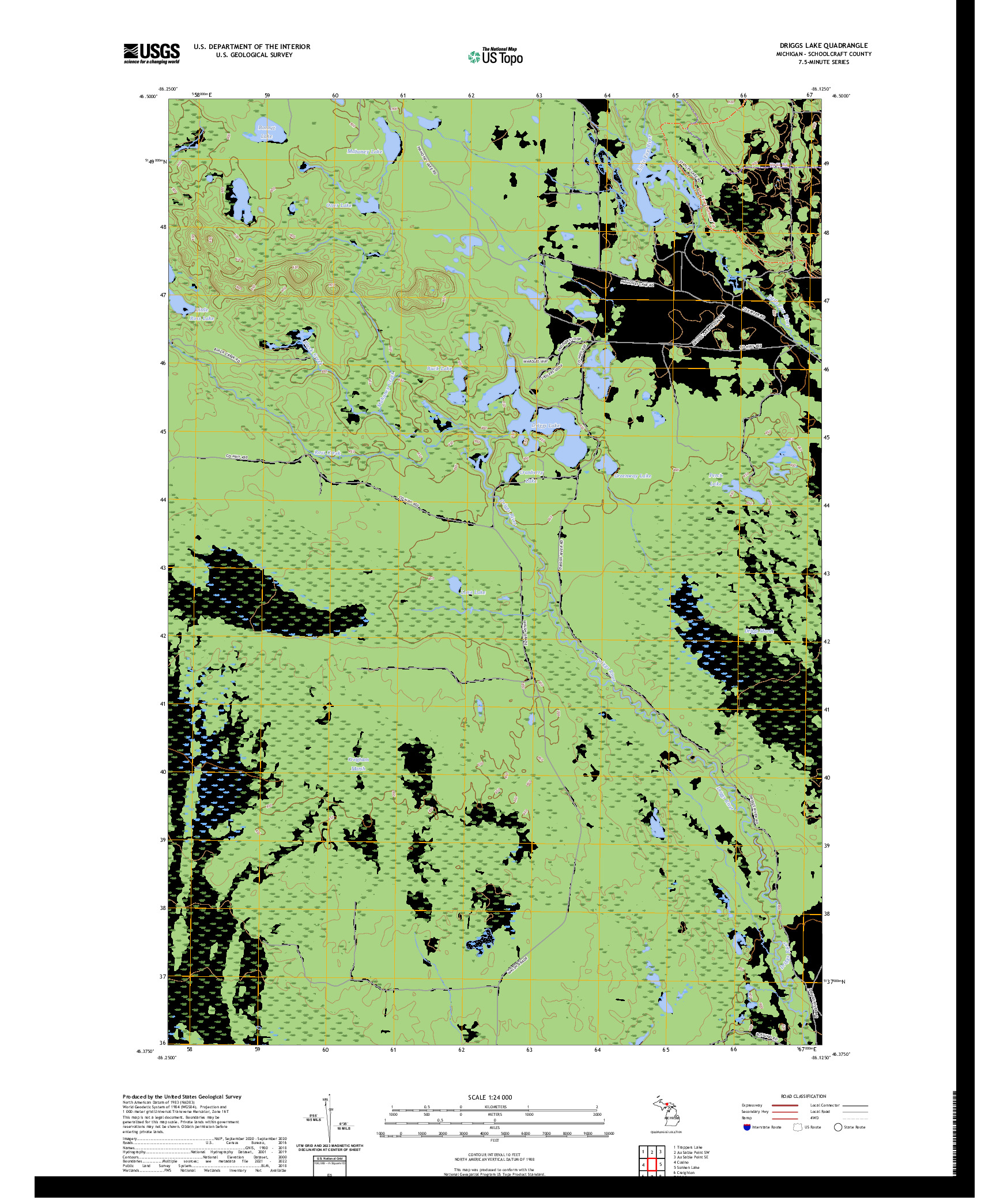 US TOPO 7.5-MINUTE MAP FOR DRIGGS LAKE, MI