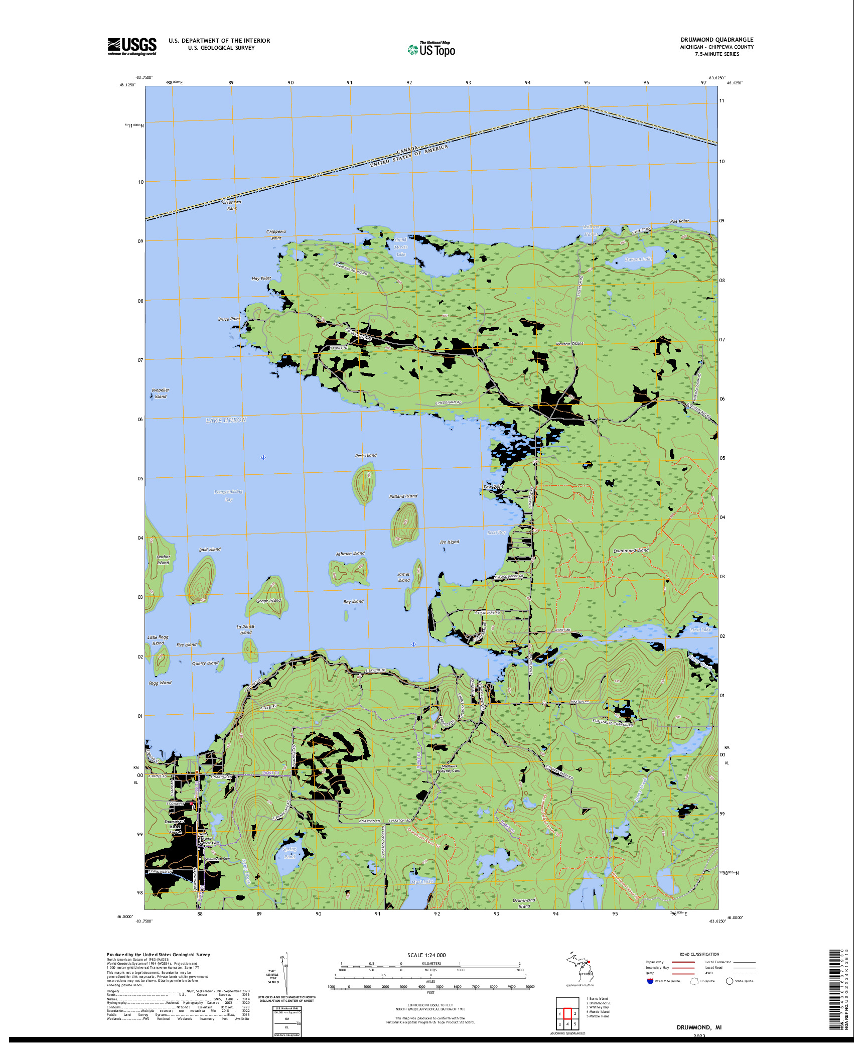 US TOPO 7.5-MINUTE MAP FOR DRUMMOND, MI