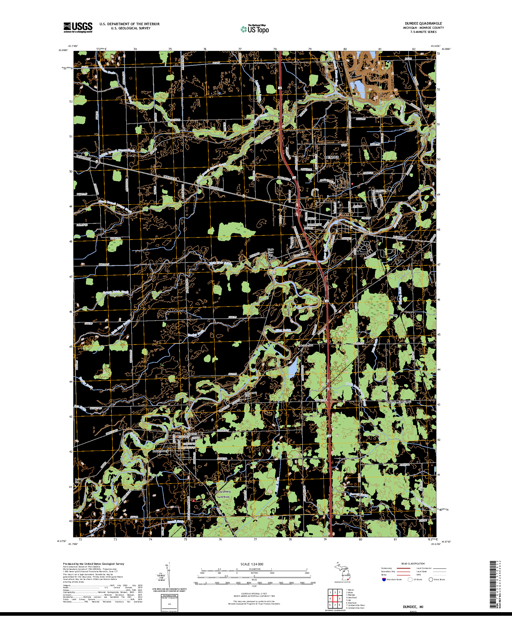 US TOPO 7.5-MINUTE MAP FOR DUNDEE, MI