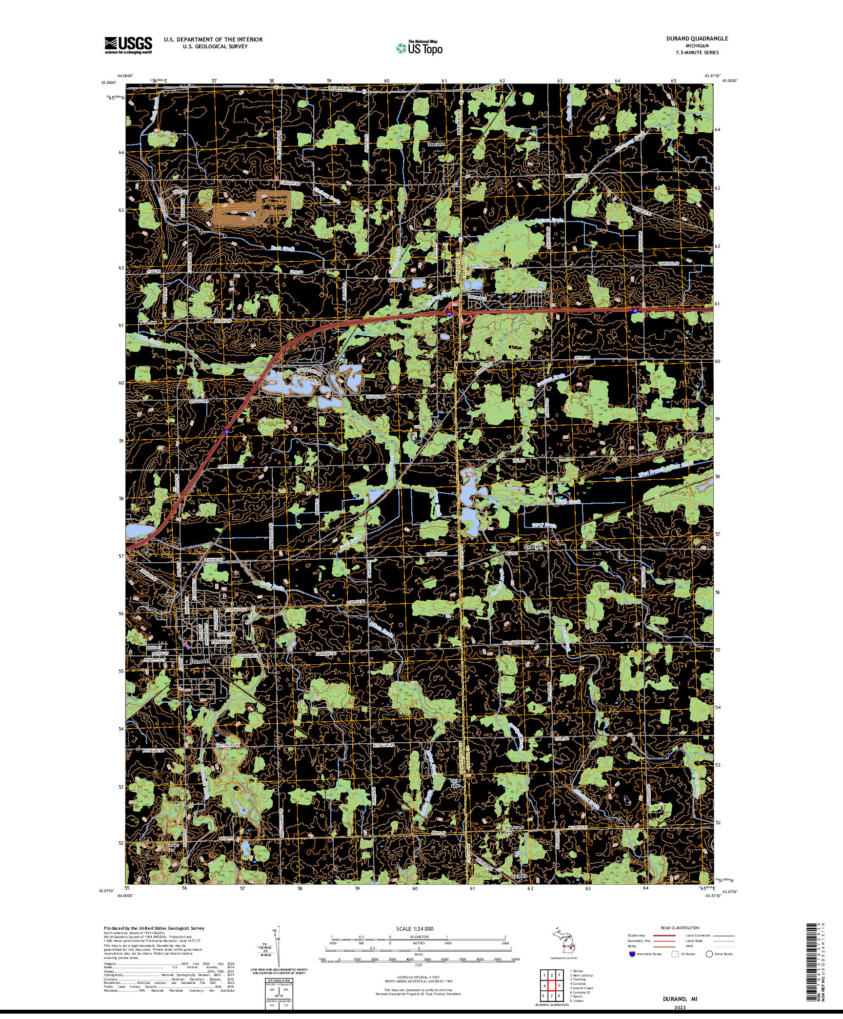 US TOPO 7.5-MINUTE MAP FOR DURAND, MI