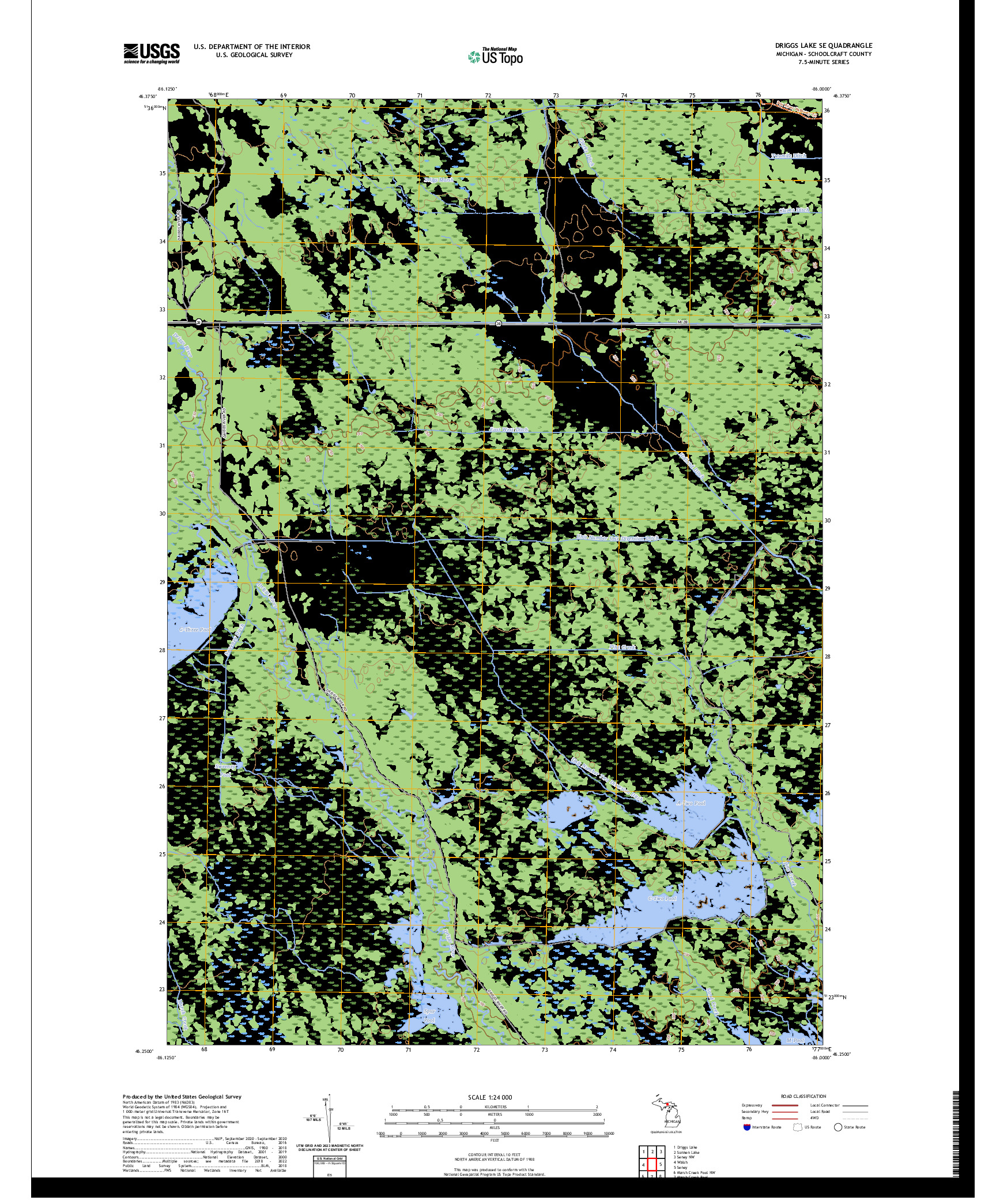 US TOPO 7.5-MINUTE MAP FOR DRIGGS LAKE SE, MI