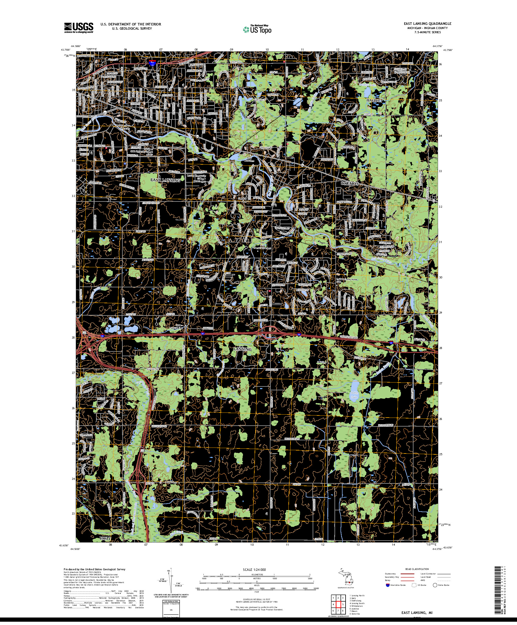 US TOPO 7.5-MINUTE MAP FOR EAST LANSING, MI