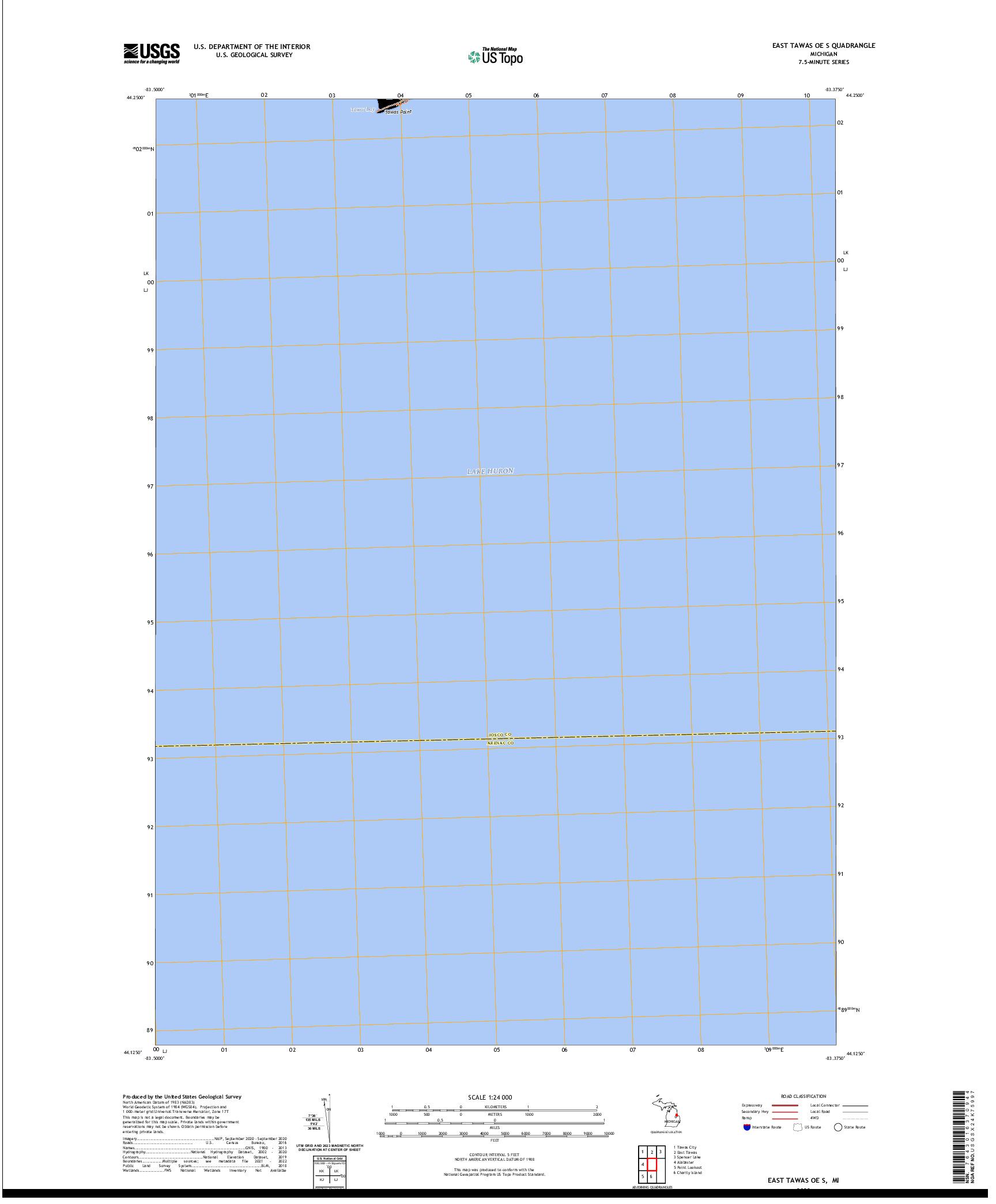 US TOPO 7.5-MINUTE MAP FOR EAST TAWAS OE S, MI