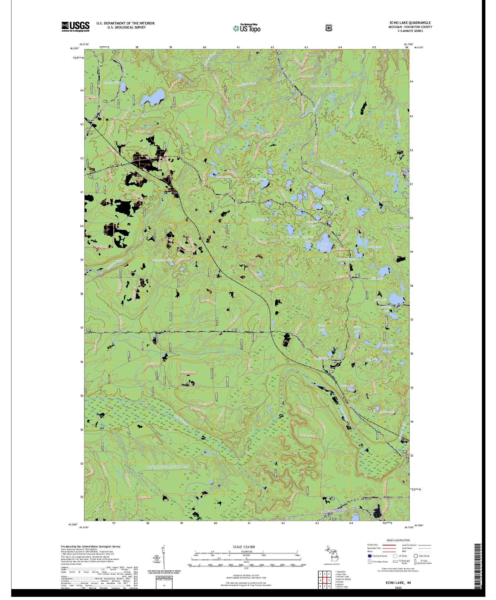 US TOPO 7.5-MINUTE MAP FOR ECHO LAKE, MI