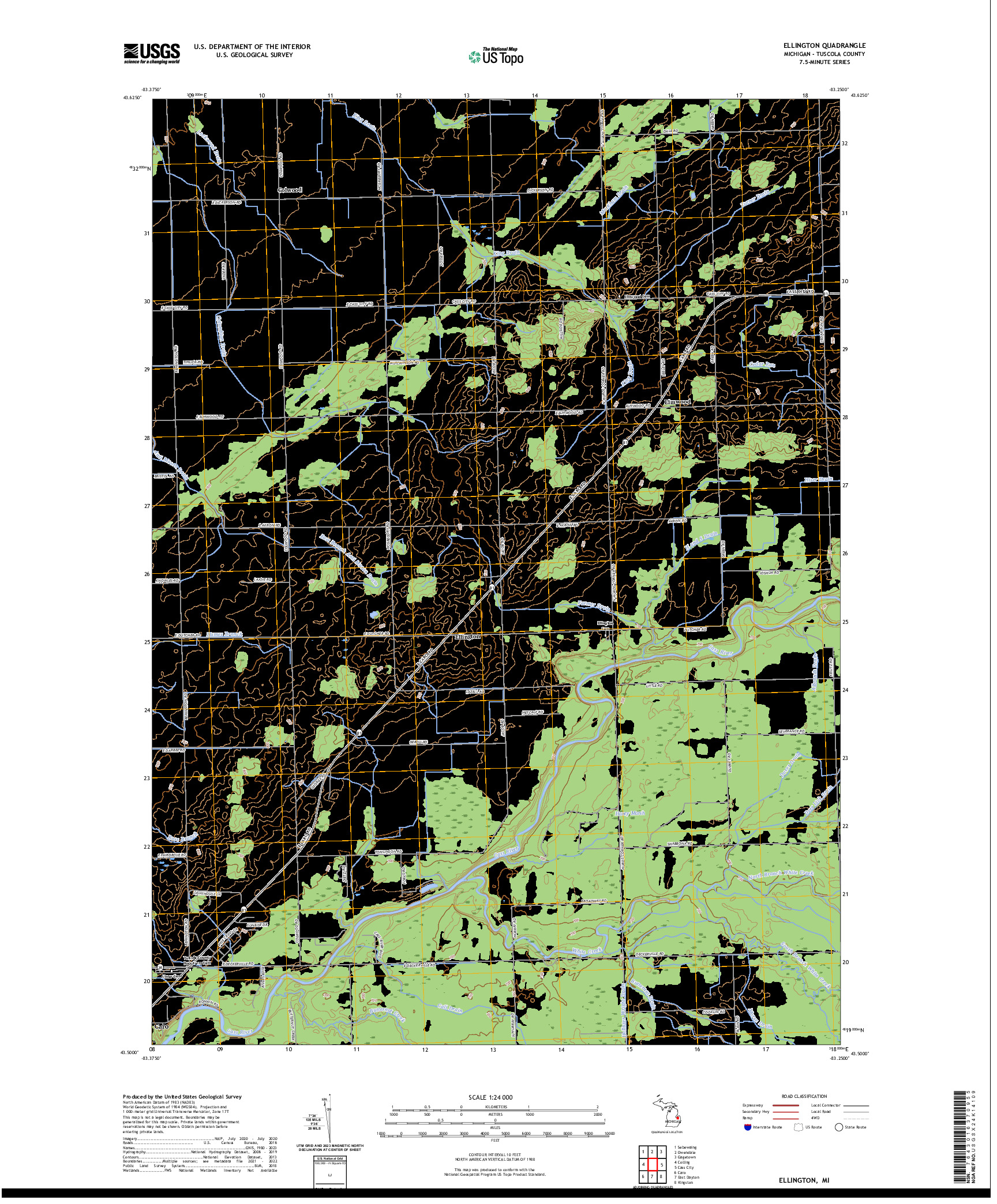 US TOPO 7.5-MINUTE MAP FOR ELLINGTON, MI