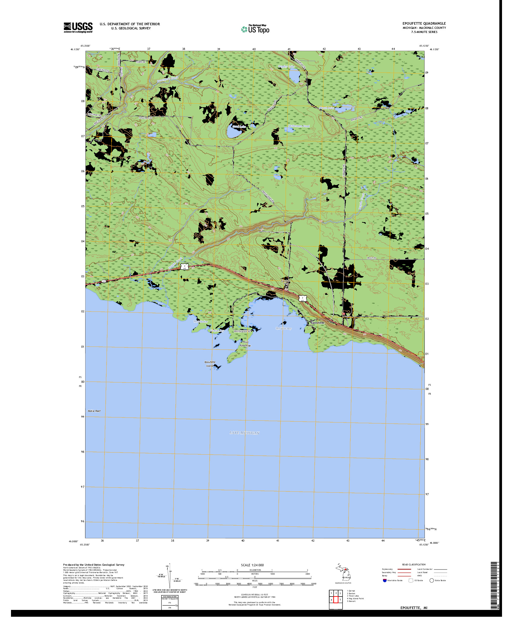 US TOPO 7.5-MINUTE MAP FOR EPOUFETTE, MI