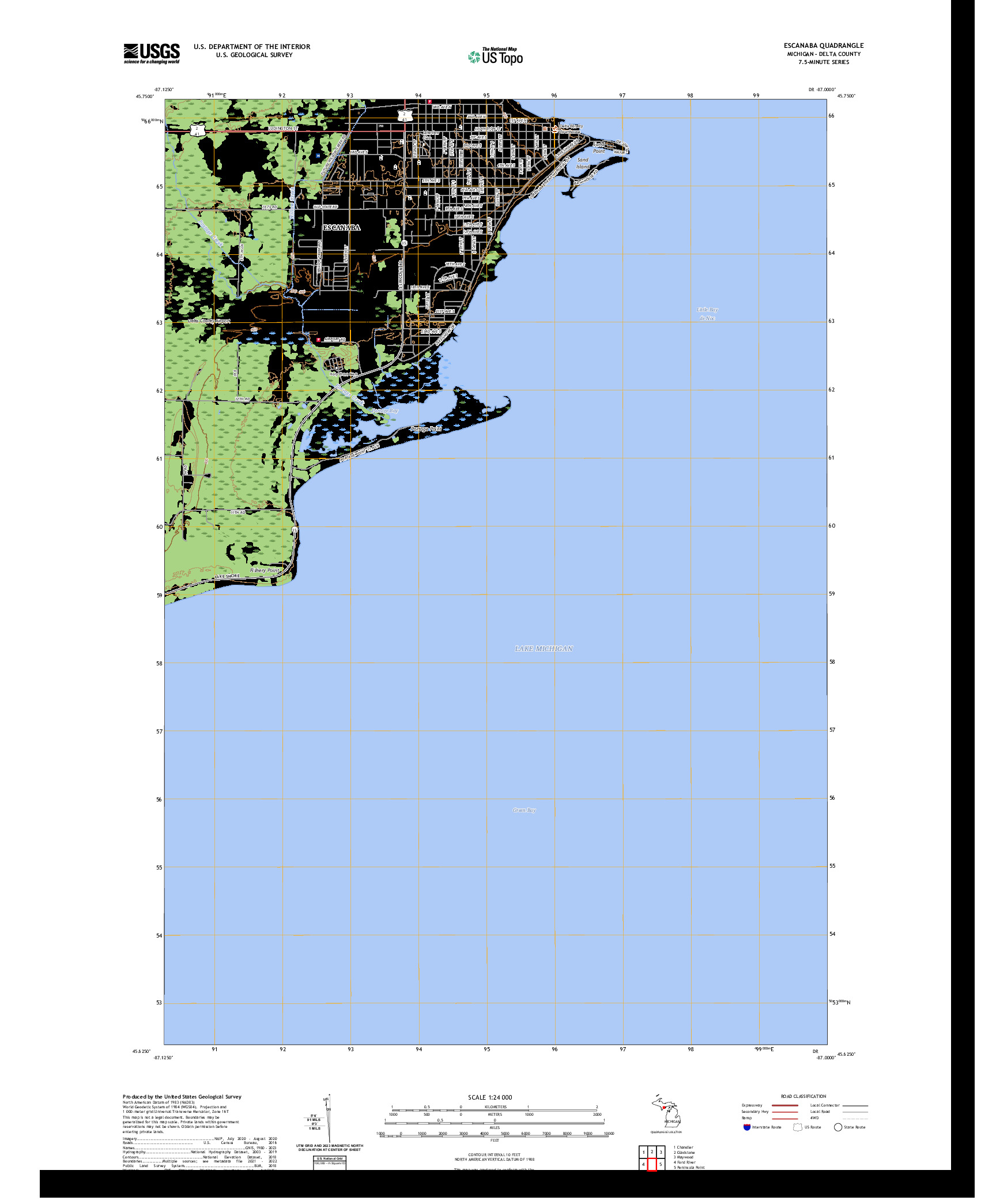 US TOPO 7.5-MINUTE MAP FOR ESCANABA, MI