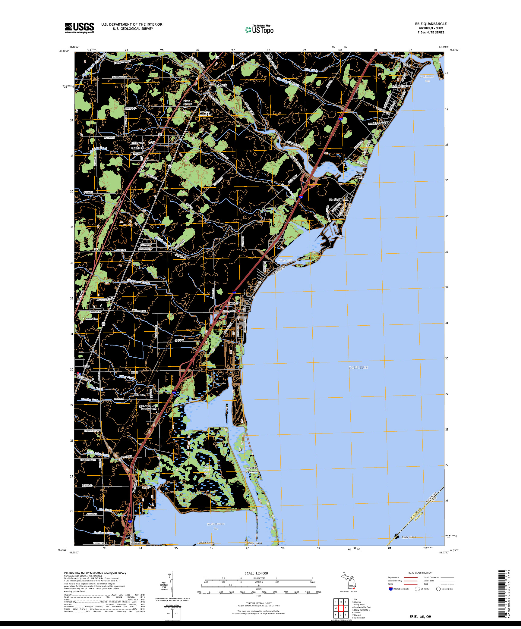 US TOPO 7.5-MINUTE MAP FOR ERIE, MI,OH