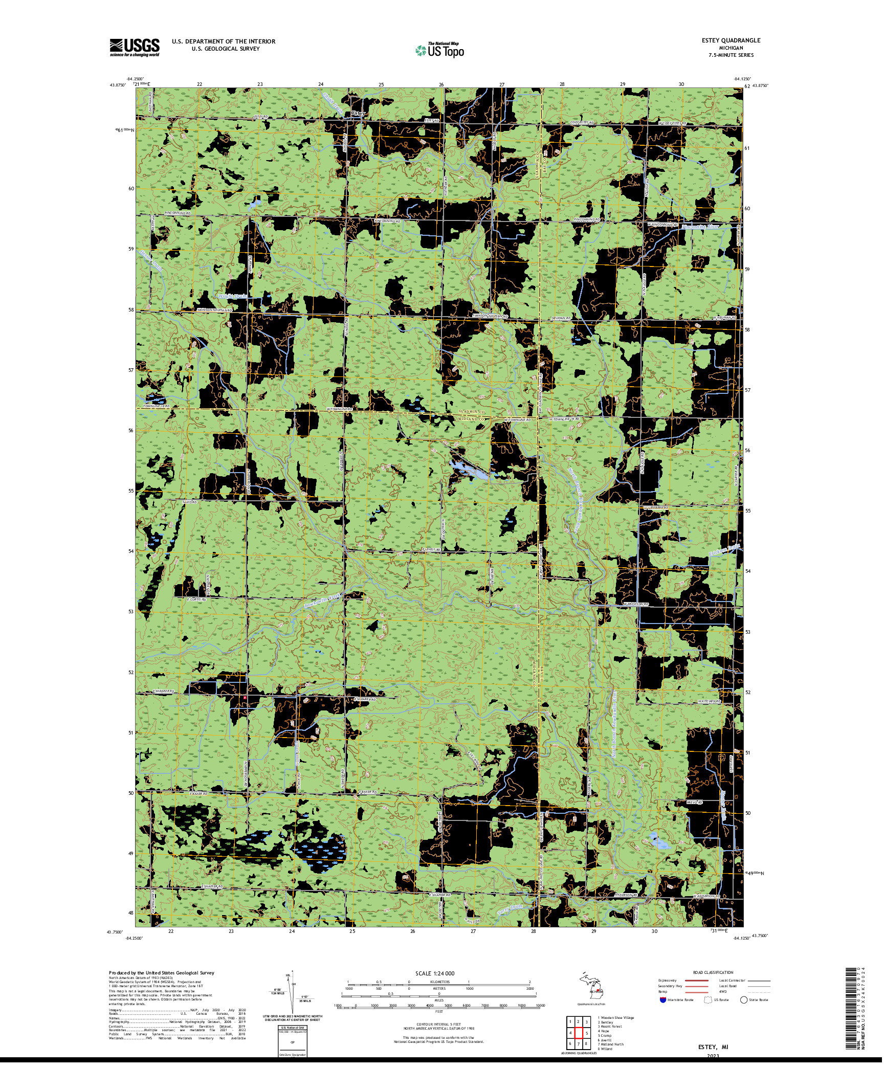 US TOPO 7.5-MINUTE MAP FOR ESTEY, MI