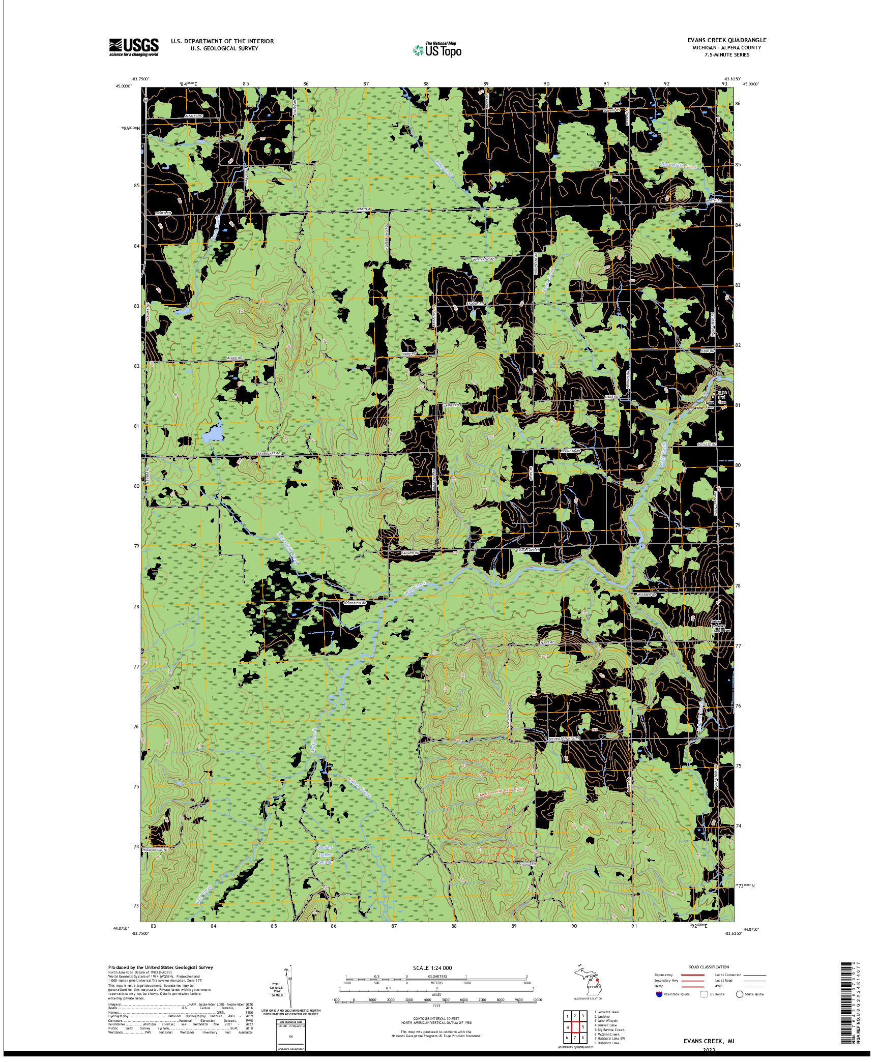 US TOPO 7.5-MINUTE MAP FOR EVANS CREEK, MI