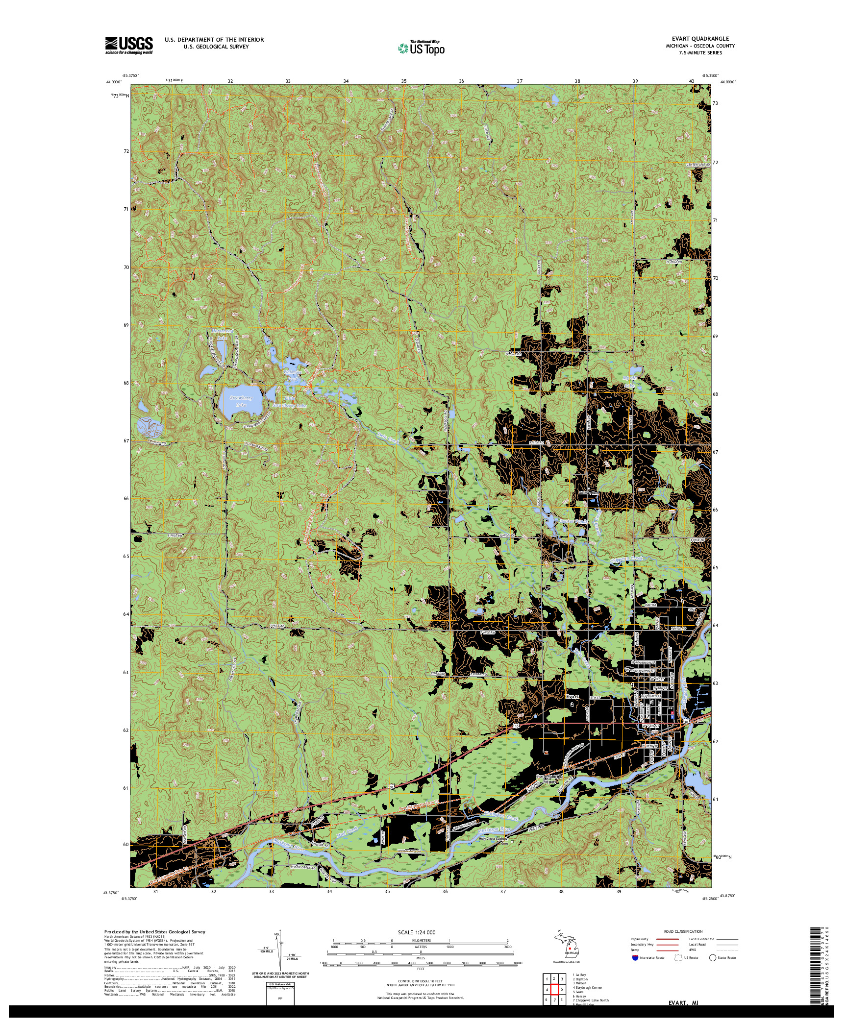 US TOPO 7.5-MINUTE MAP FOR EVART, MI