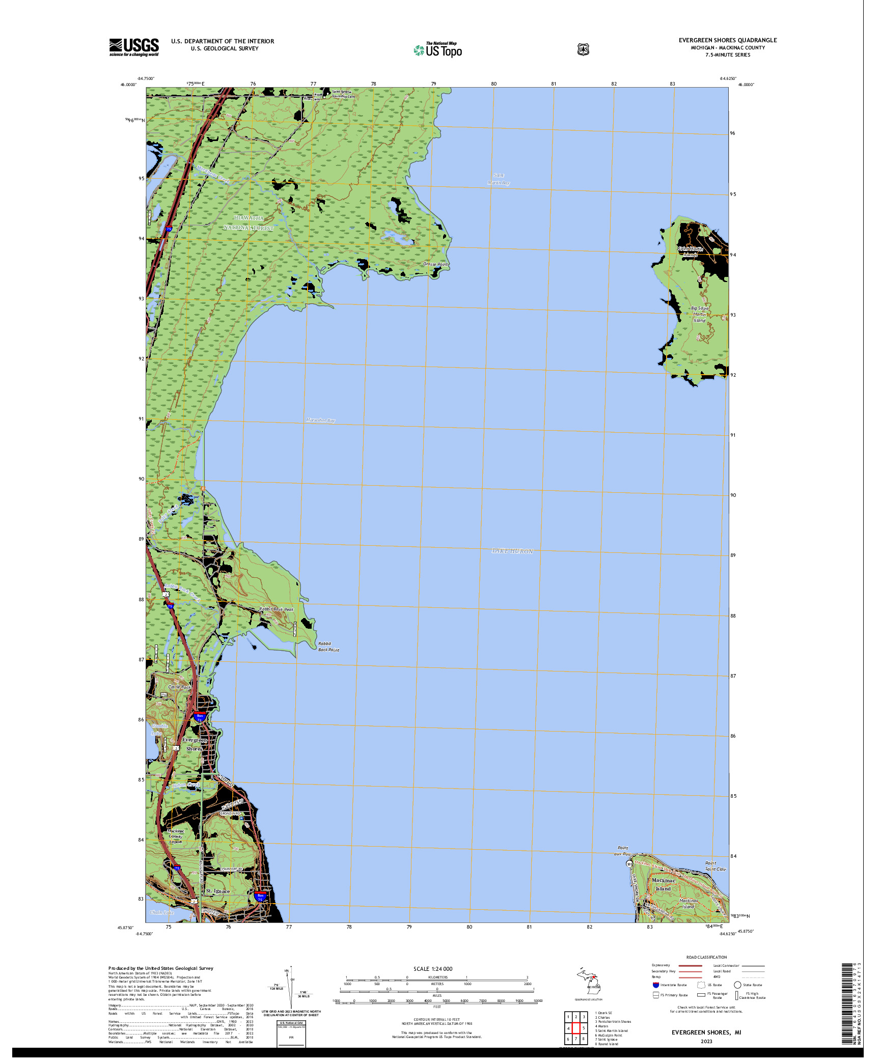 US TOPO 7.5-MINUTE MAP FOR EVERGREEN SHORES, MI