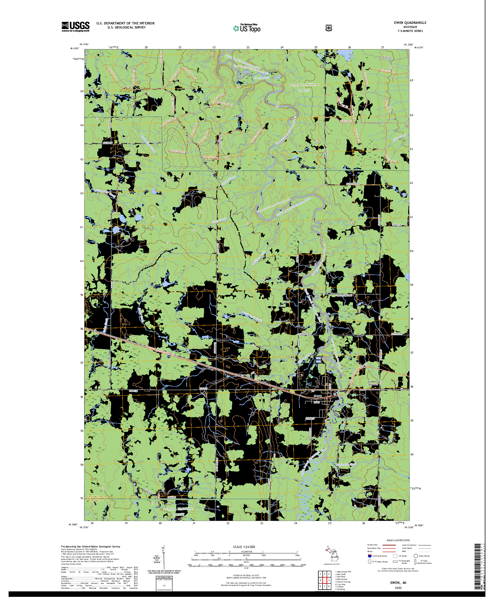 US TOPO 7.5-MINUTE MAP FOR EWEN, MI