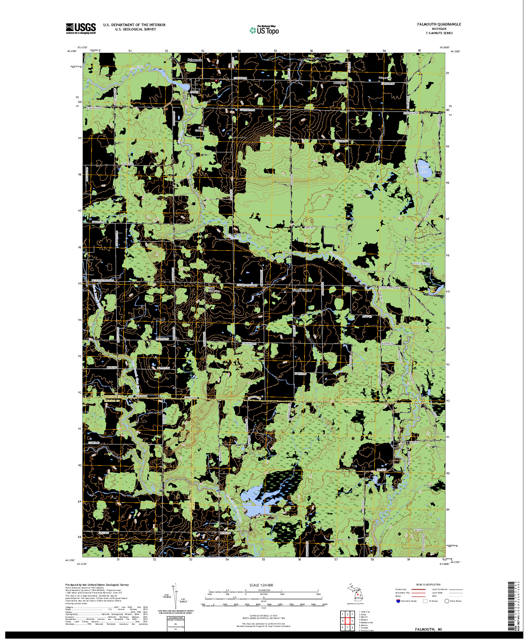 US TOPO 7.5-MINUTE MAP FOR FALMOUTH, MI