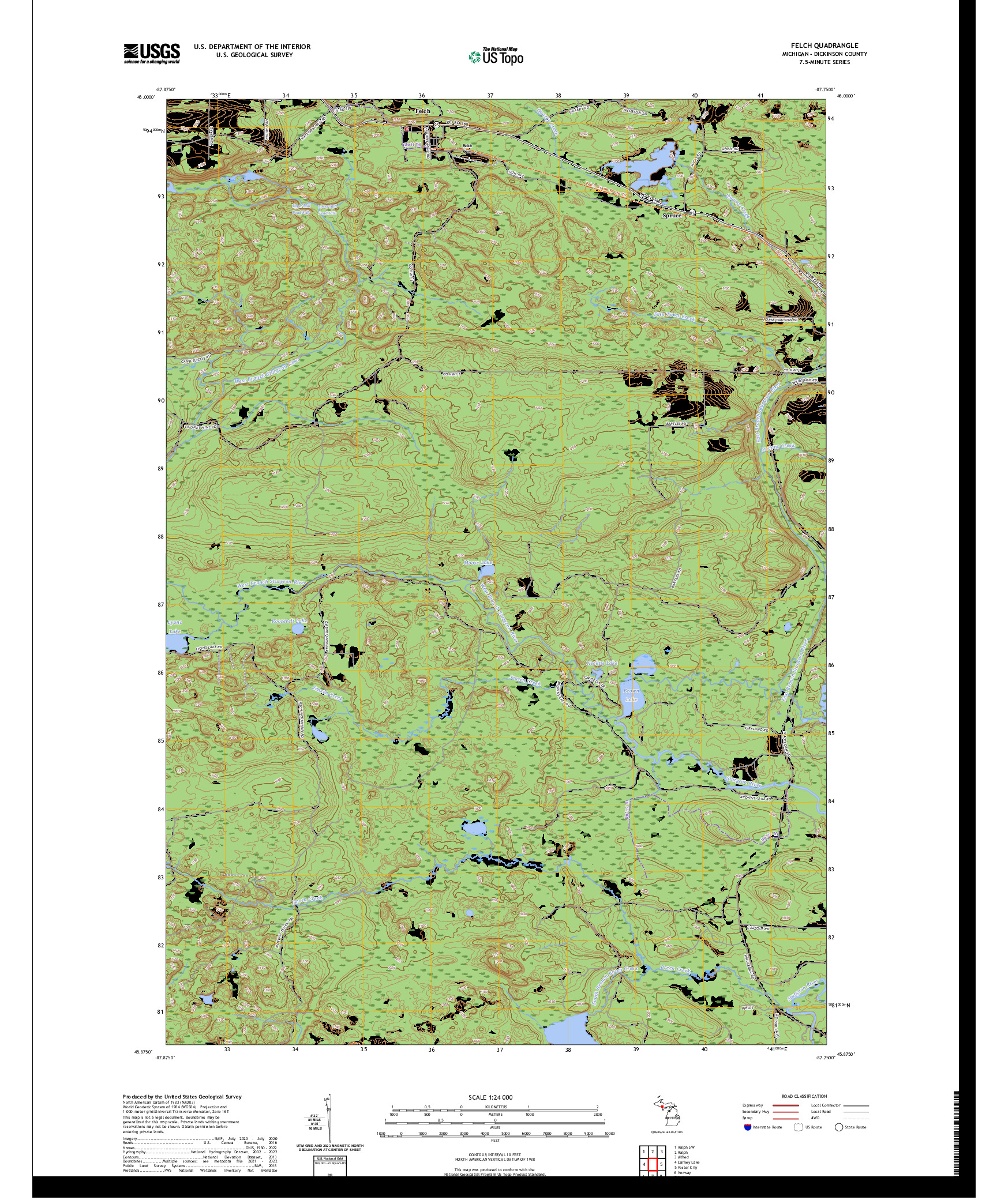 US TOPO 7.5-MINUTE MAP FOR FELCH, MI