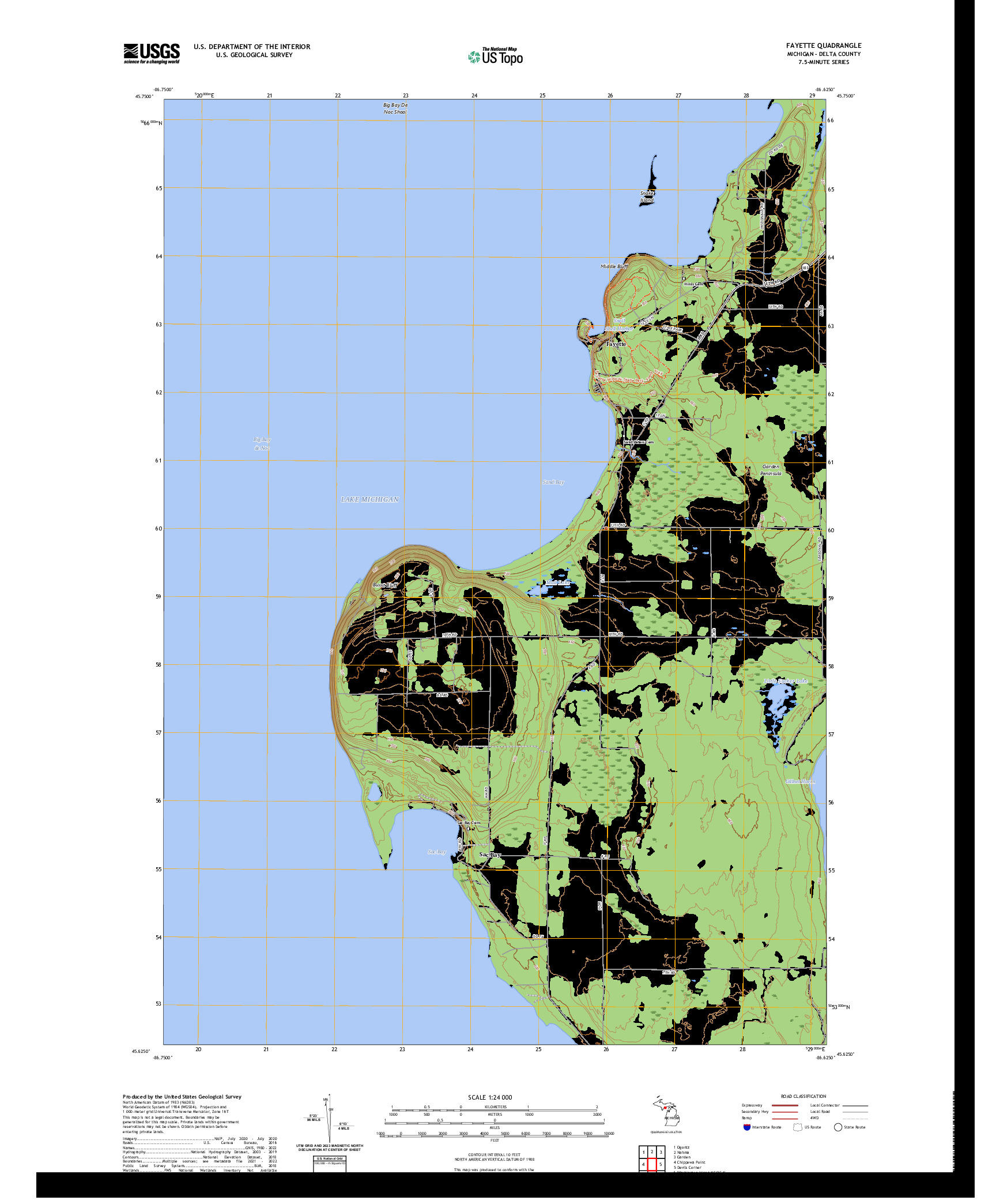 US TOPO 7.5-MINUTE MAP FOR FAYETTE, MI