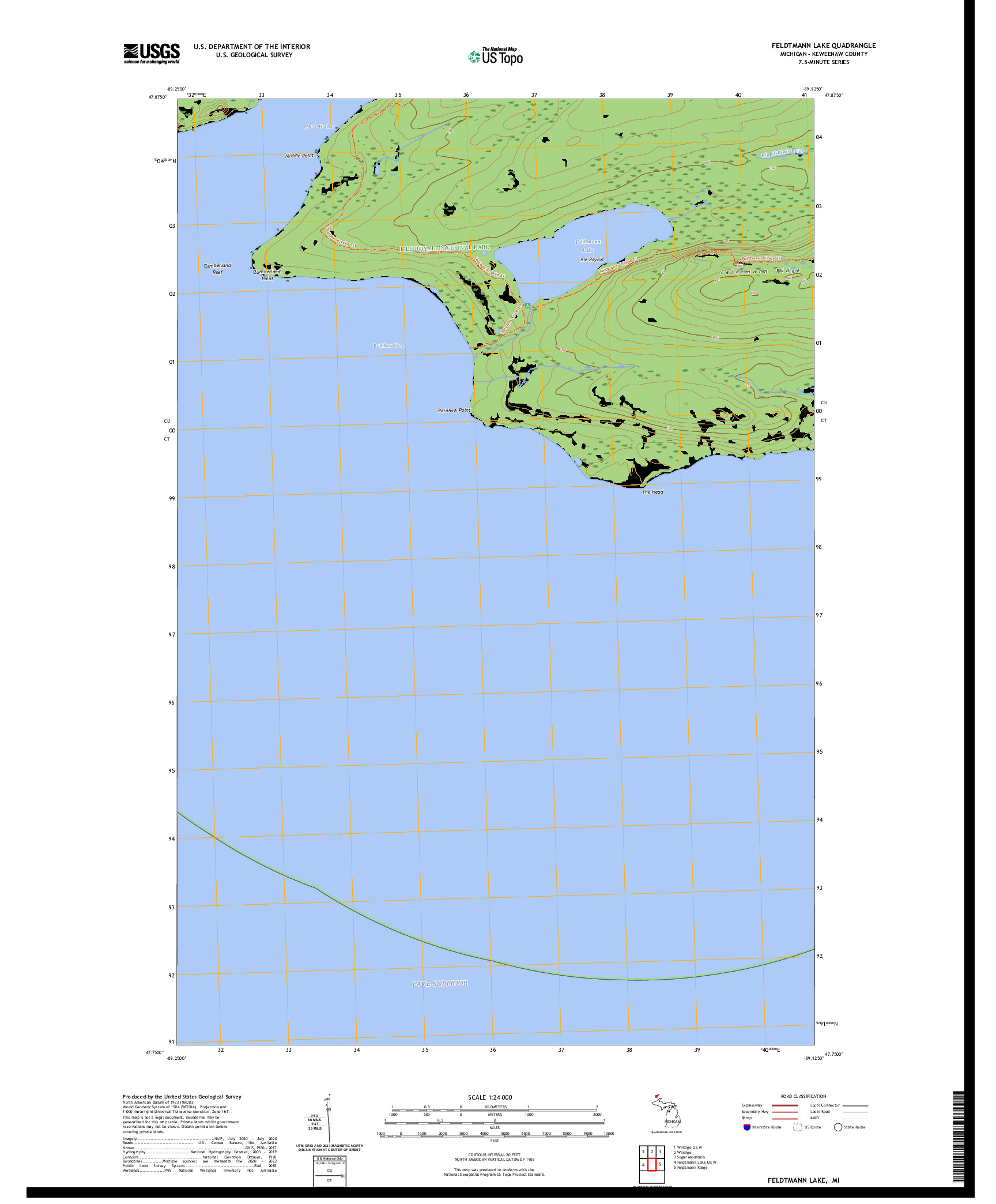 US TOPO 7.5-MINUTE MAP FOR FELDTMANN LAKE, MI