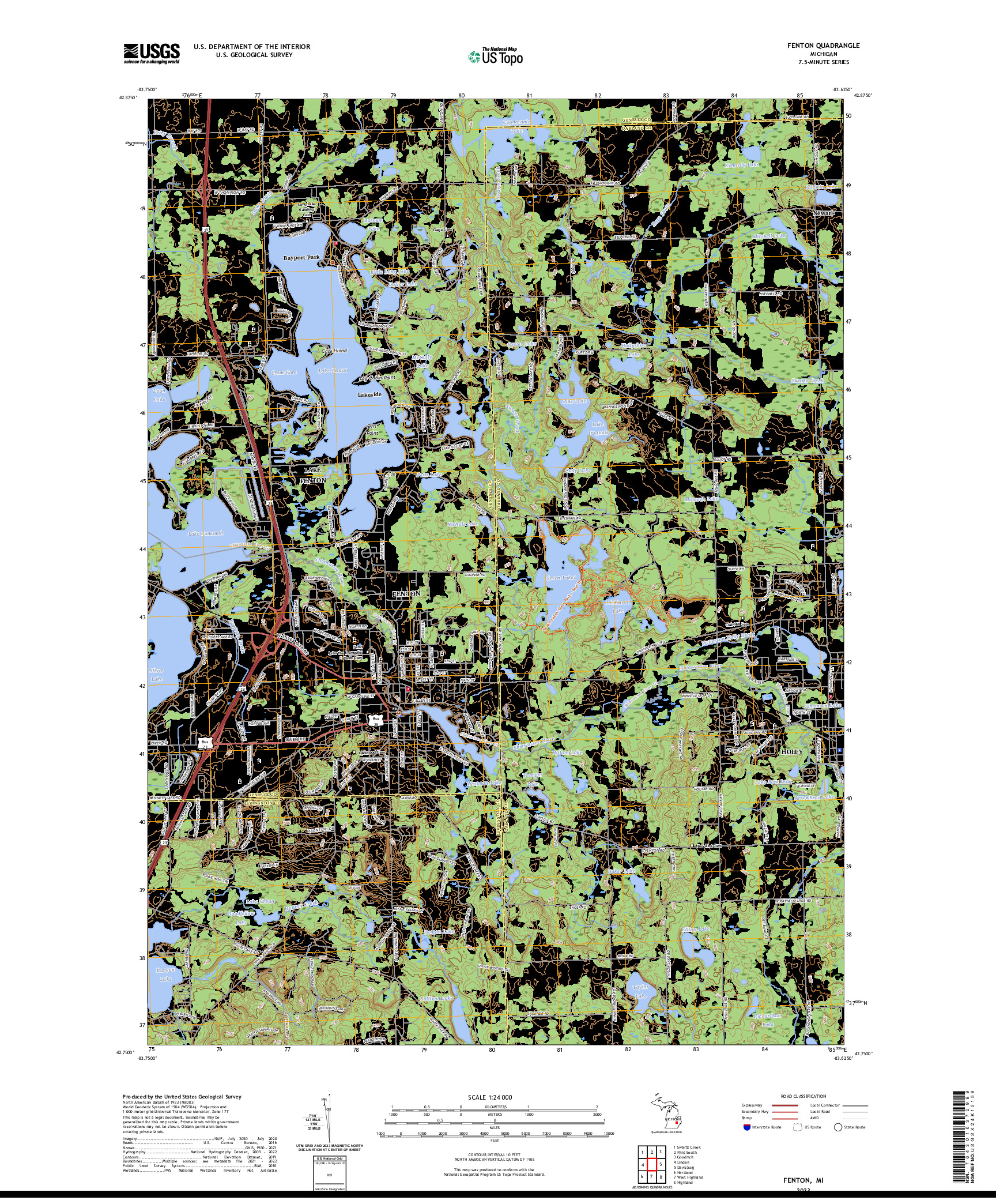 US TOPO 7.5-MINUTE MAP FOR FENTON, MI