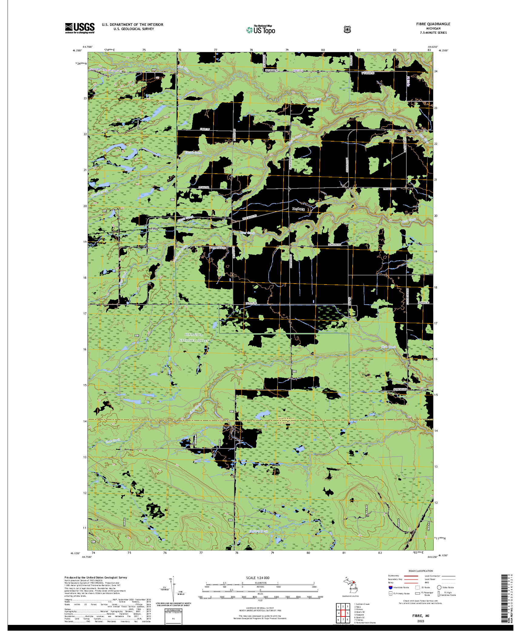 US TOPO 7.5-MINUTE MAP FOR FIBRE, MI