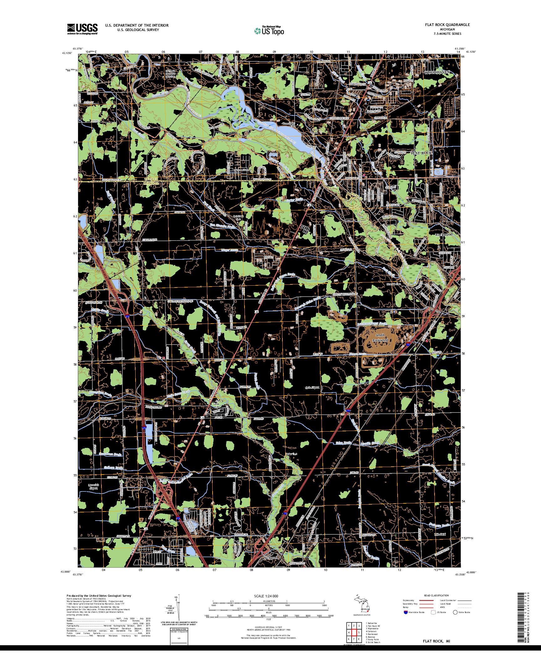 US TOPO 7.5-MINUTE MAP FOR FLAT ROCK, MI