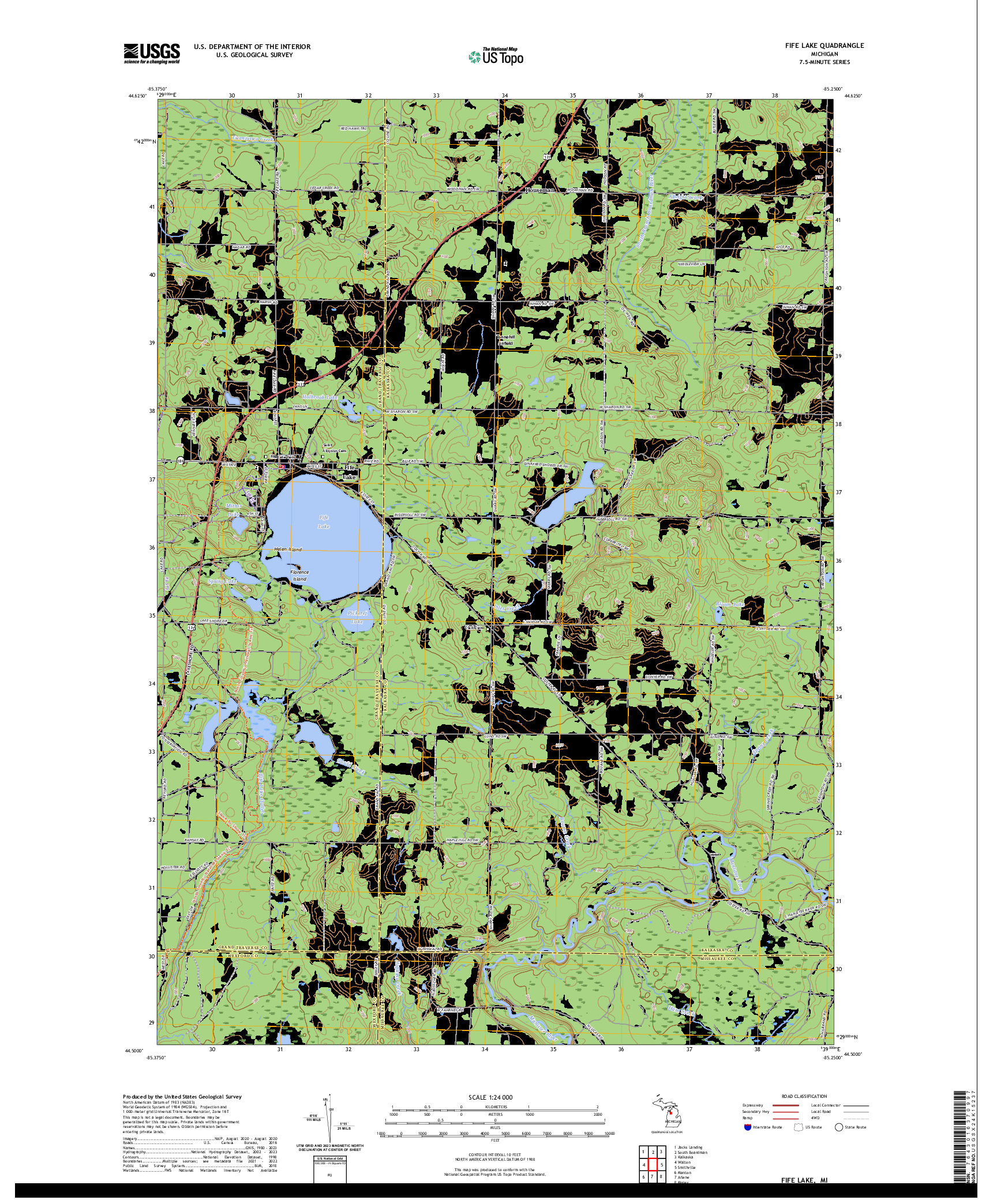 US TOPO 7.5-MINUTE MAP FOR FIFE LAKE, MI