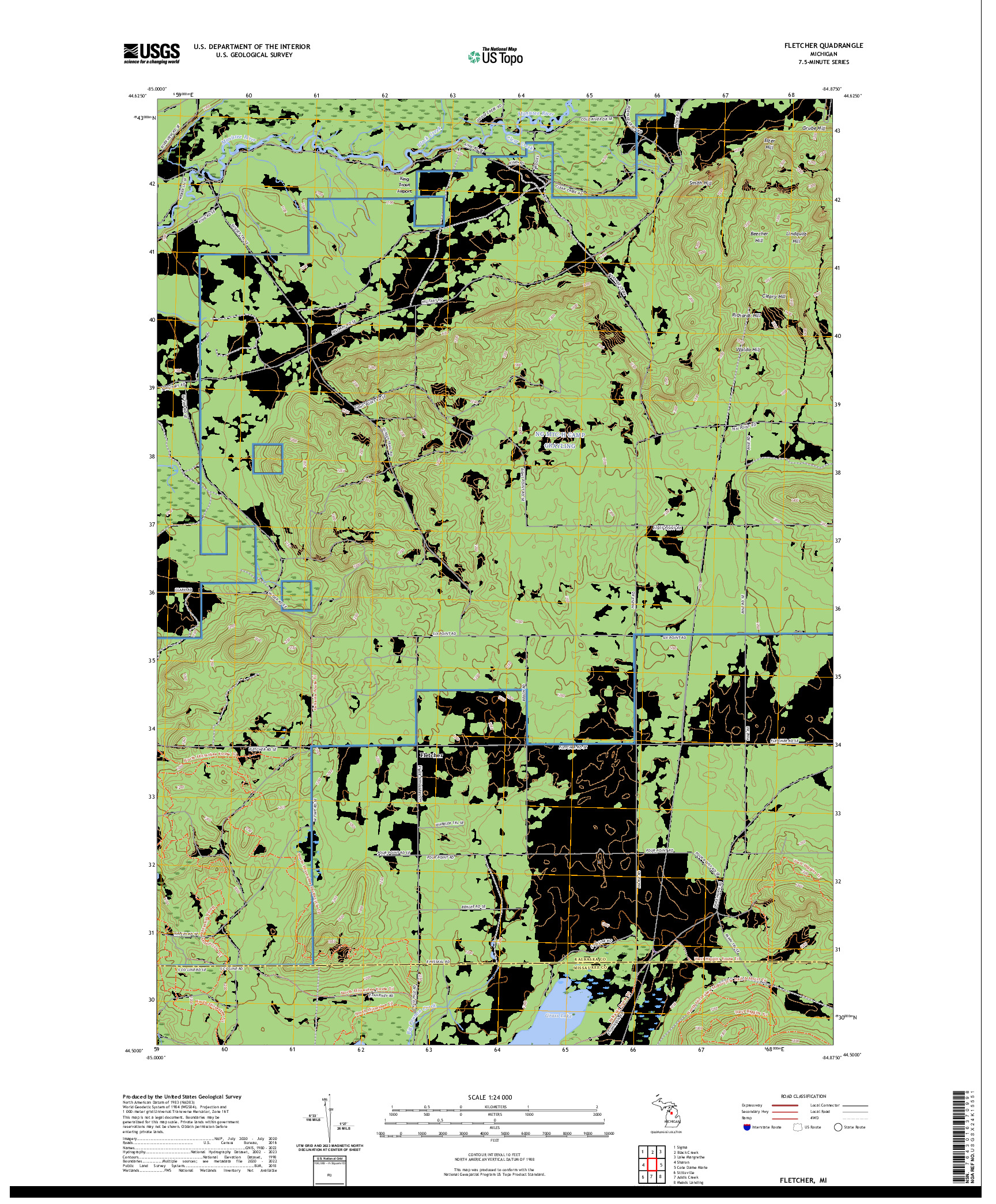 US TOPO 7.5-MINUTE MAP FOR FLETCHER, MI