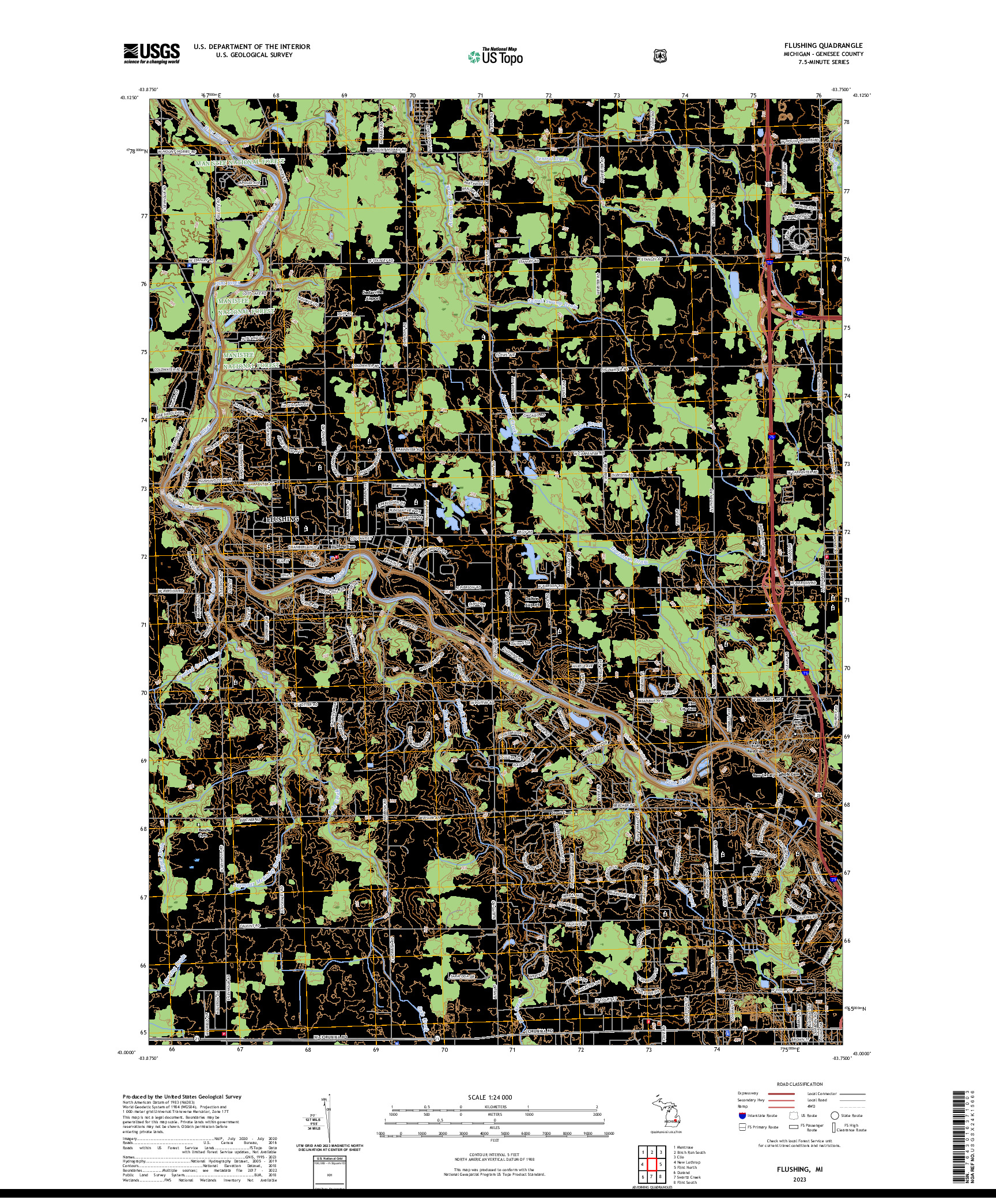 US TOPO 7.5-MINUTE MAP FOR FLUSHING, MI