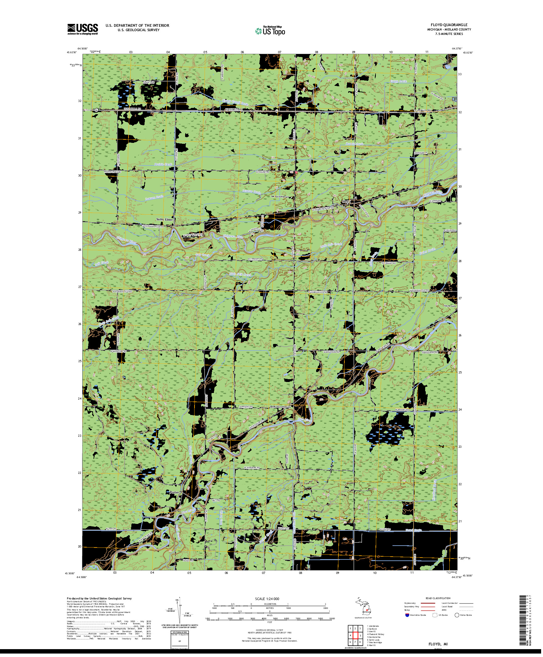 US TOPO 7.5-MINUTE MAP FOR FLOYD, MI