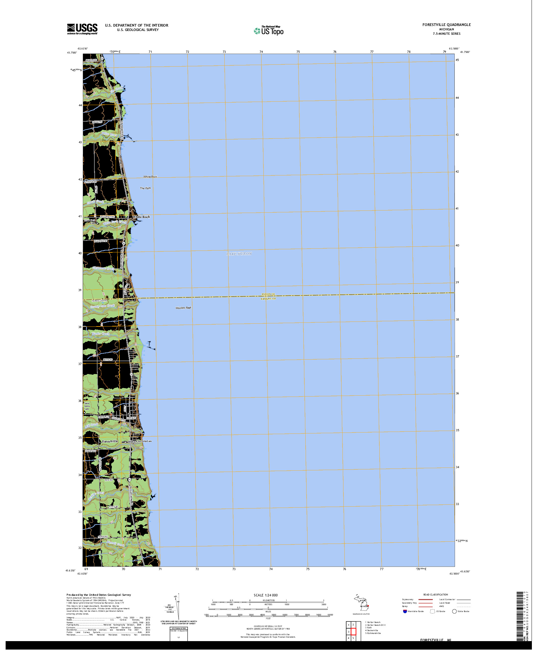 US TOPO 7.5-MINUTE MAP FOR FORESTVILLE, MI