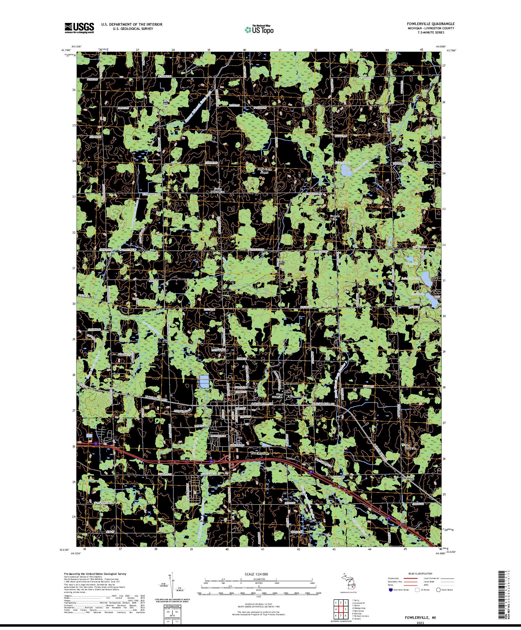 US TOPO 7.5-MINUTE MAP FOR FOWLERVILLE, MI