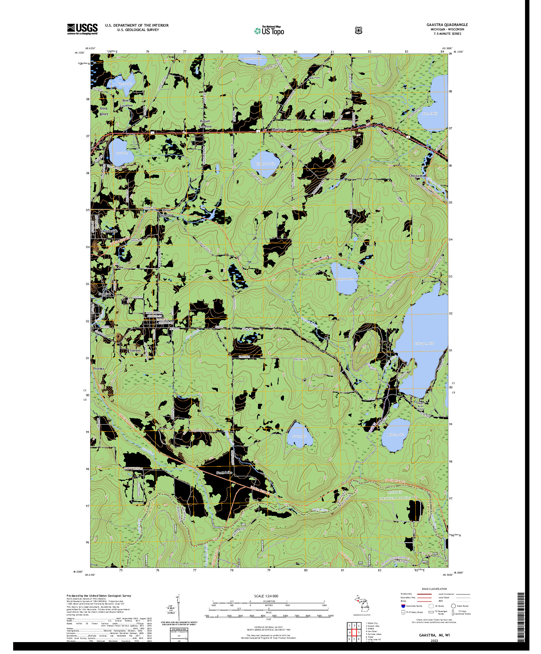 US TOPO 7.5-MINUTE MAP FOR GAASTRA, MI,WI