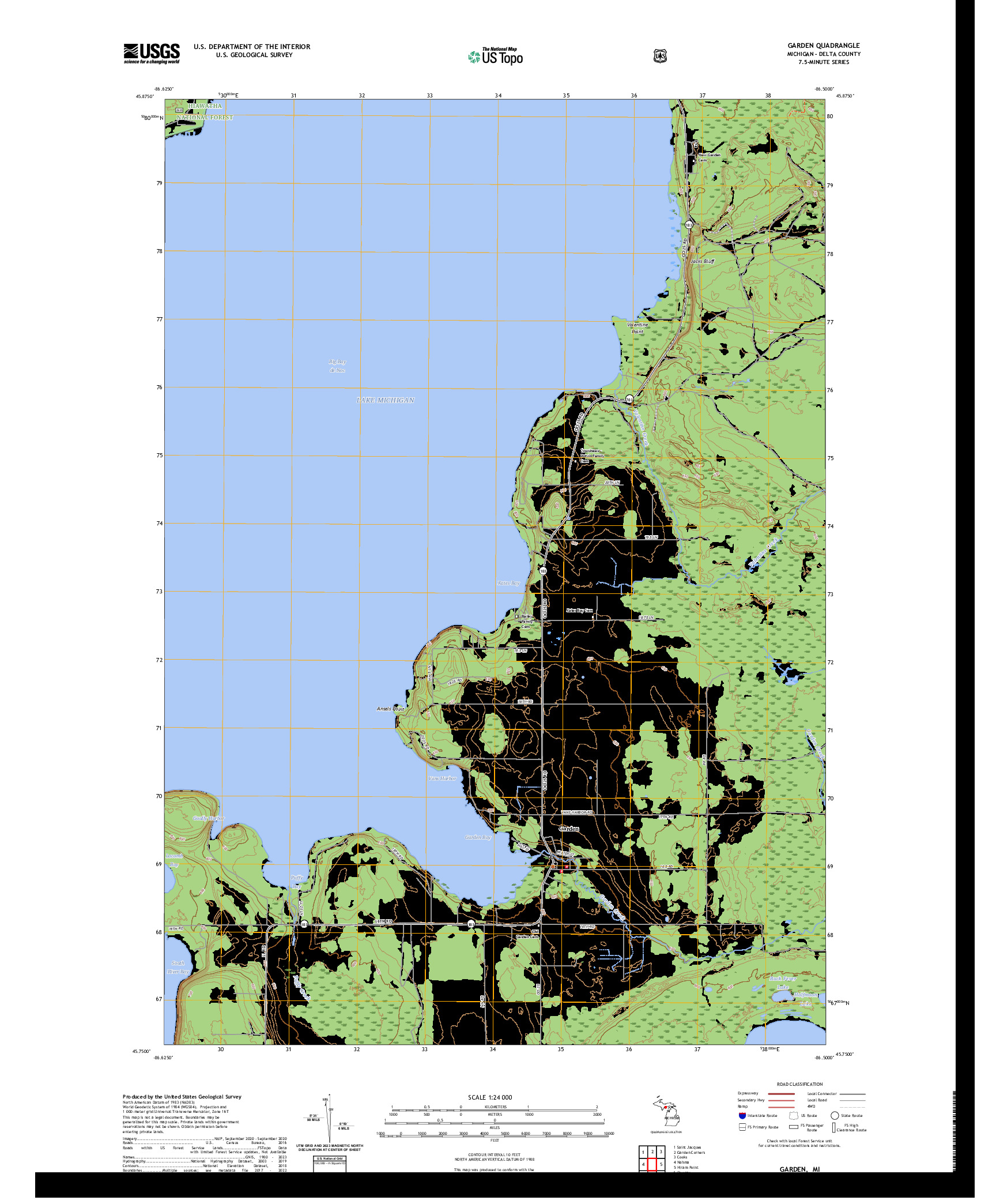 US TOPO 7.5-MINUTE MAP FOR GARDEN, MI