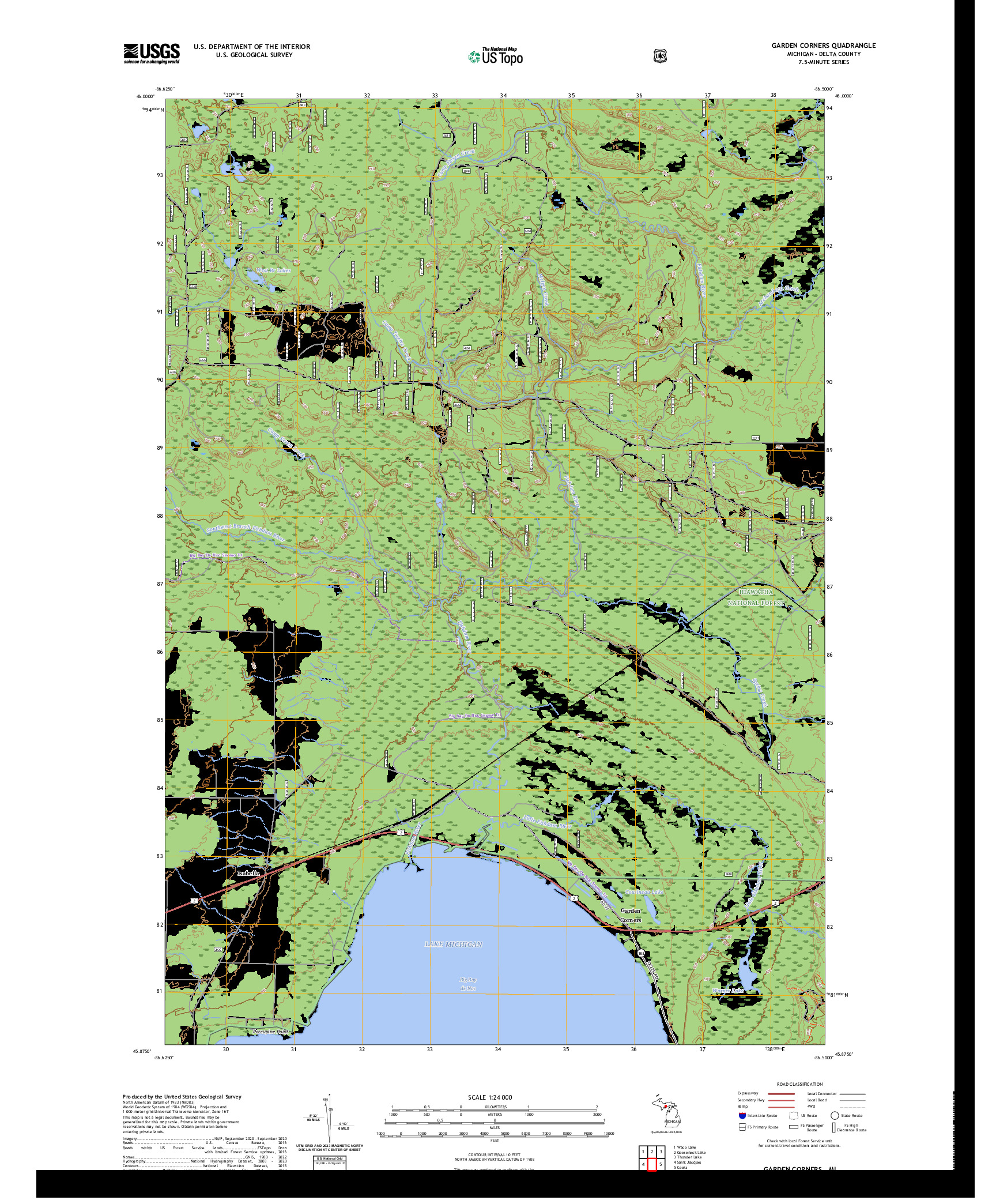 US TOPO 7.5-MINUTE MAP FOR GARDEN CORNERS, MI