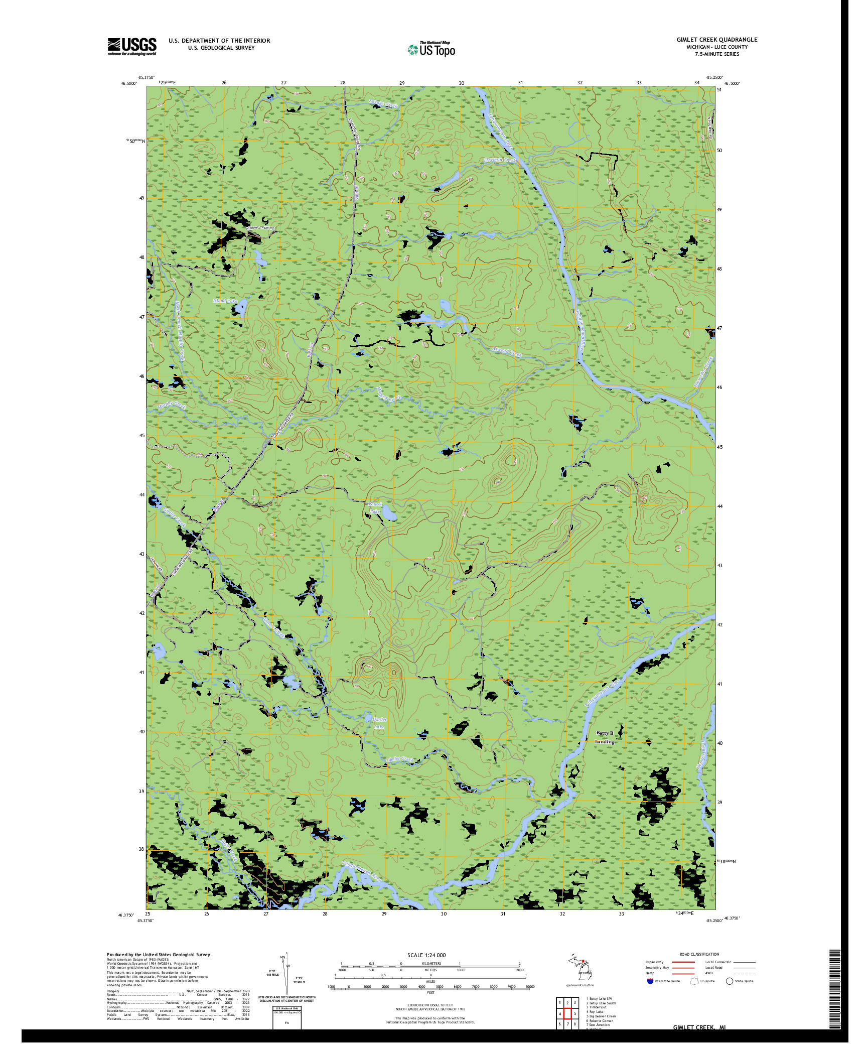 US TOPO 7.5-MINUTE MAP FOR GIMLET CREEK, MI