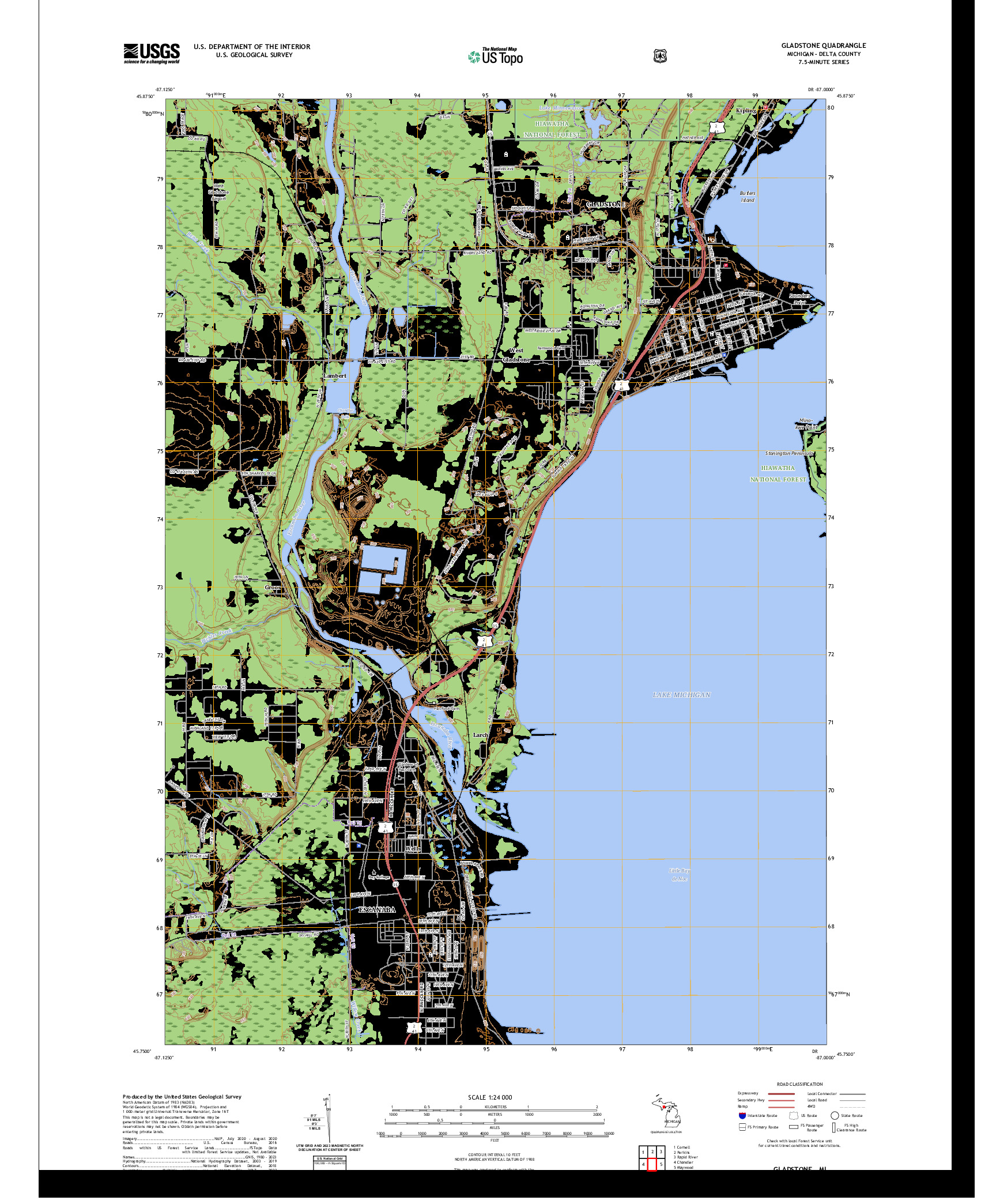 US TOPO 7.5-MINUTE MAP FOR GLADSTONE, MI