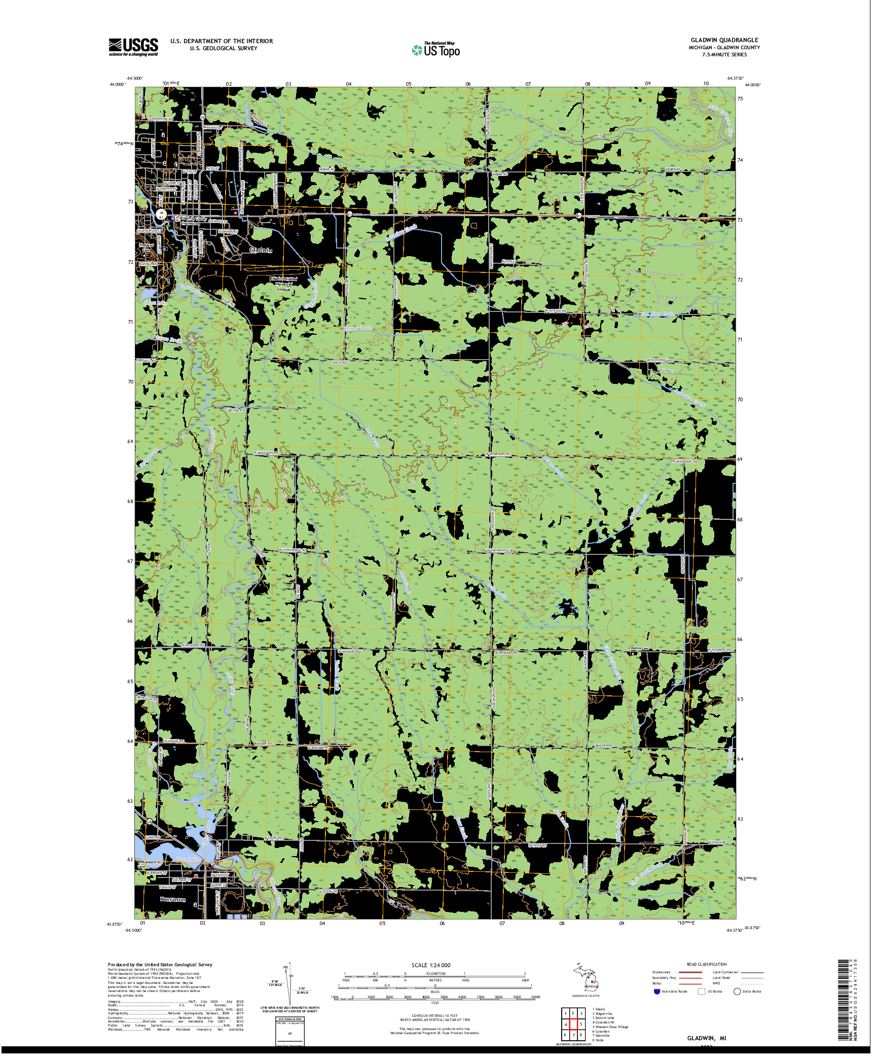 US TOPO 7.5-MINUTE MAP FOR GLADWIN, MI