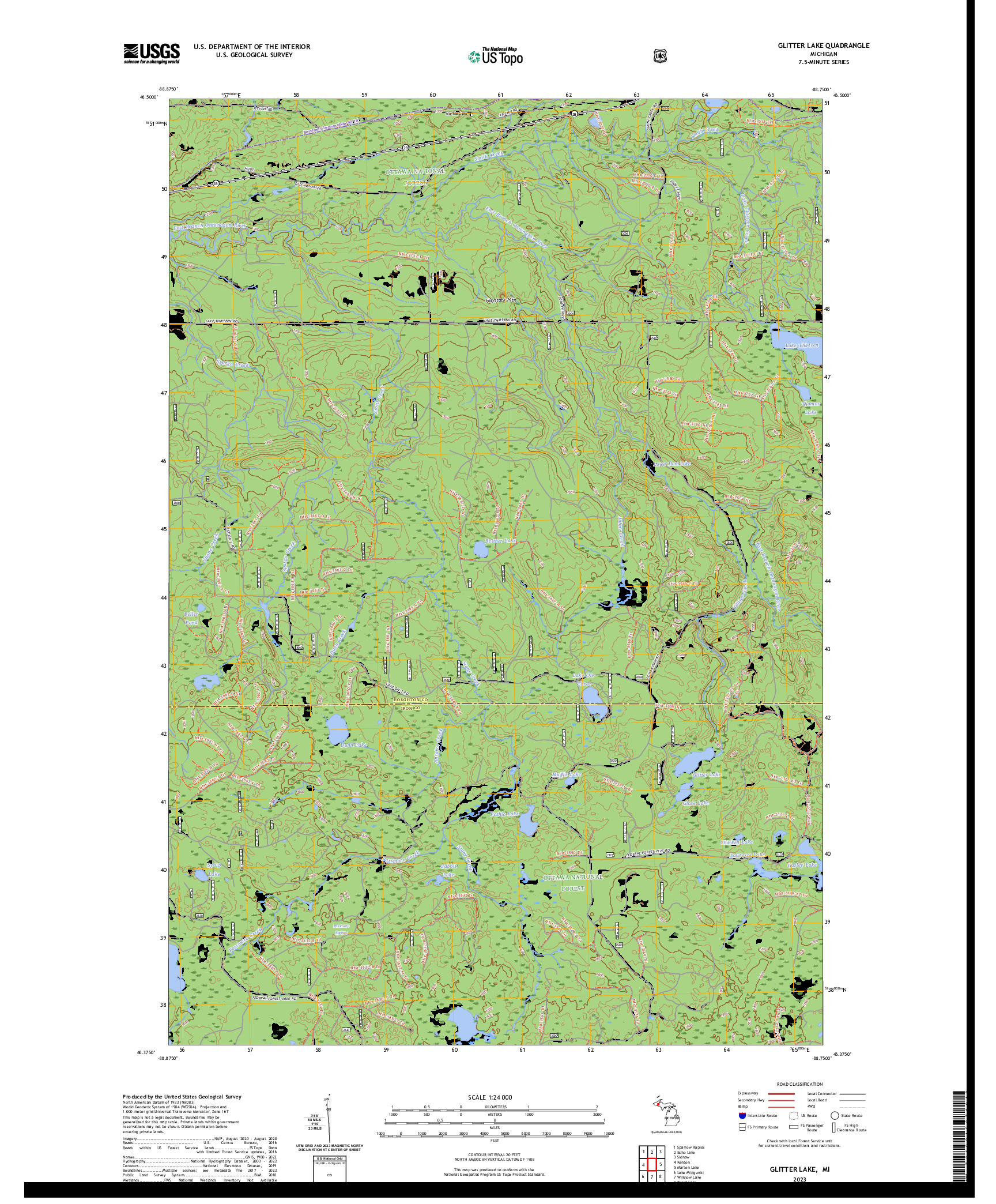 US TOPO 7.5-MINUTE MAP FOR GLITTER LAKE, MI