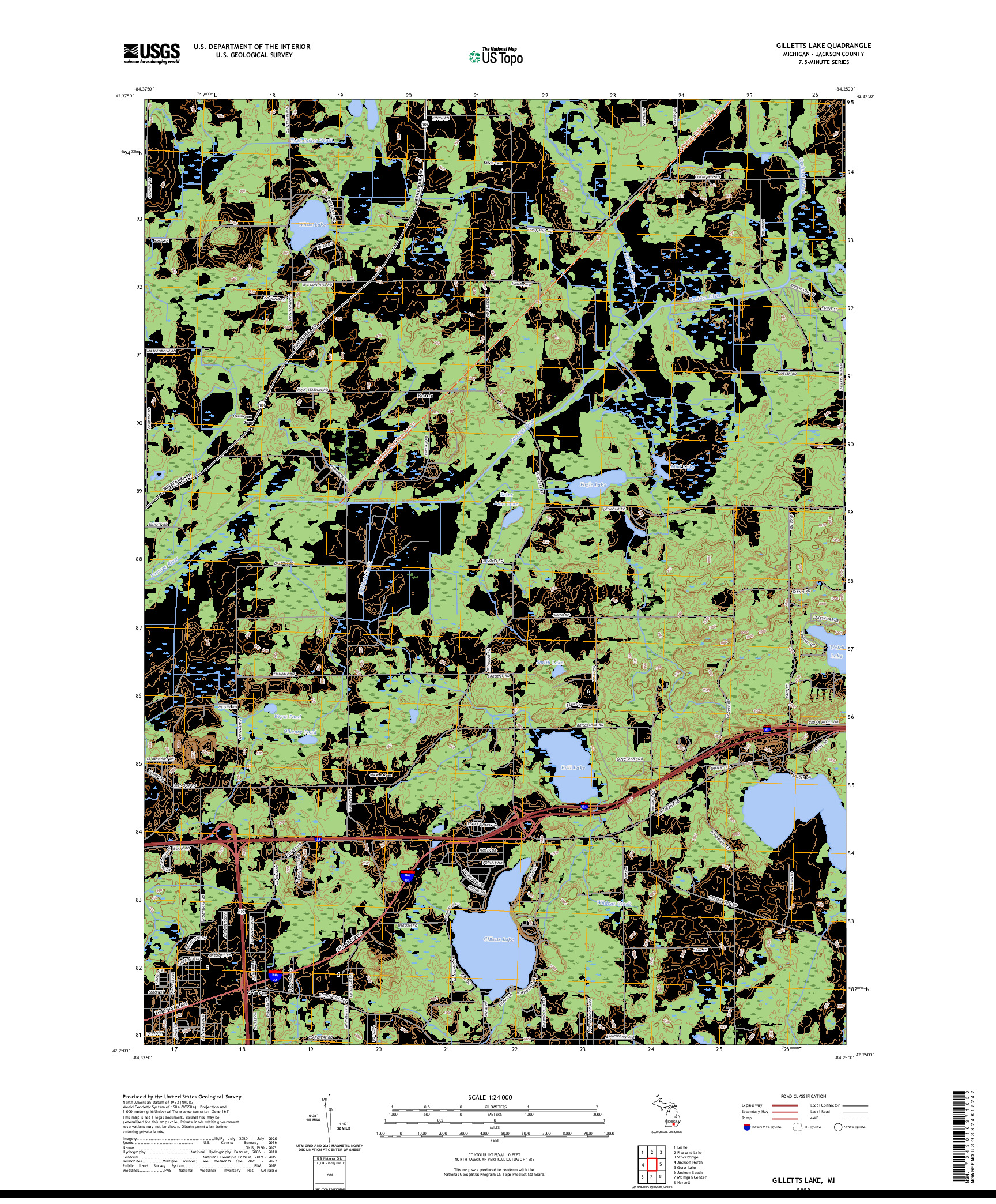 US TOPO 7.5-MINUTE MAP FOR GILLETTS LAKE, MI