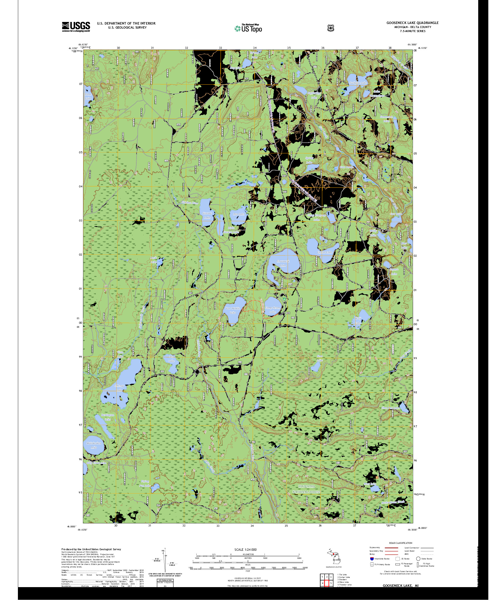 US TOPO 7.5-MINUTE MAP FOR GOOSENECK LAKE, MI