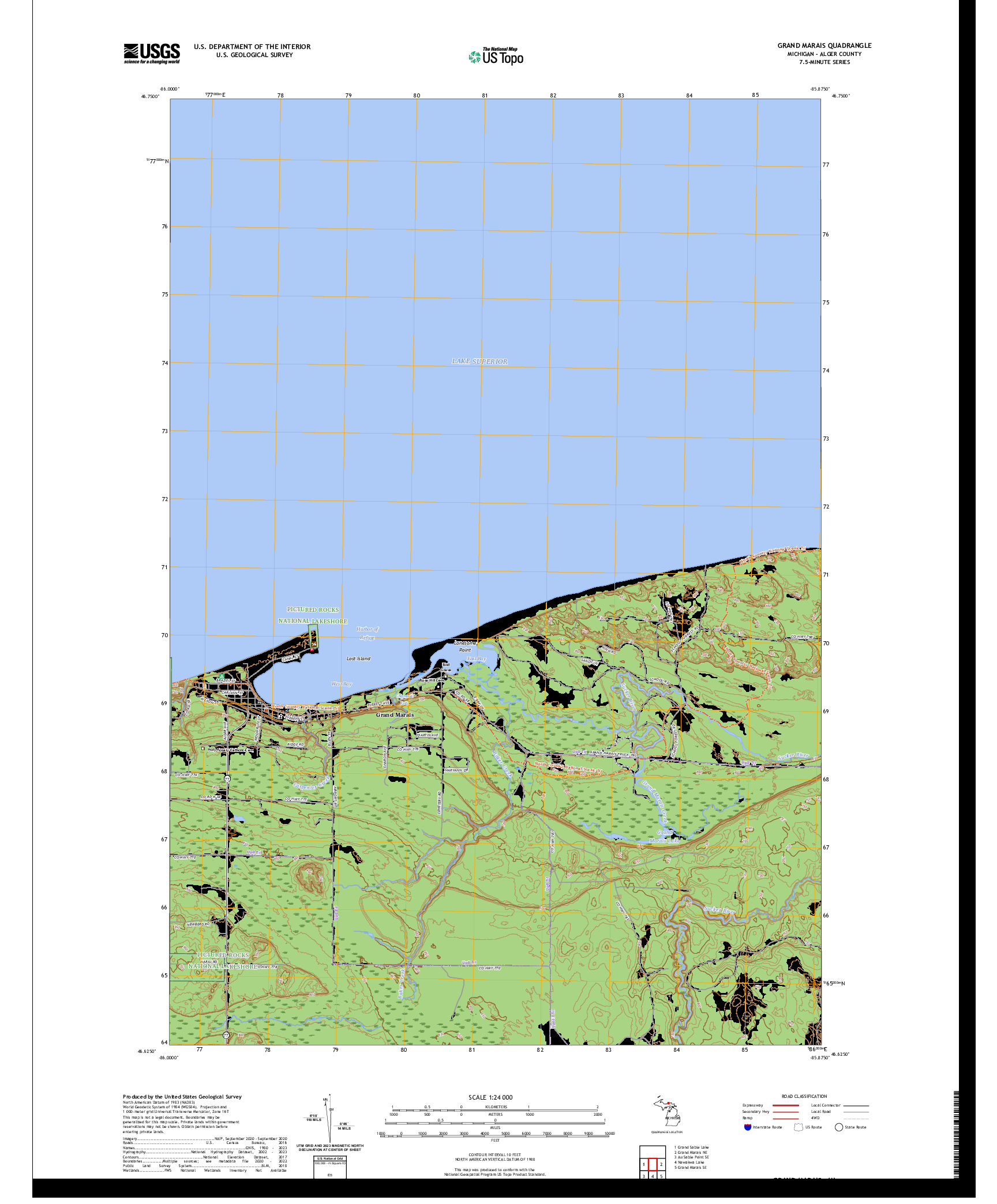 US TOPO 7.5-MINUTE MAP FOR GRAND MARAIS, MI