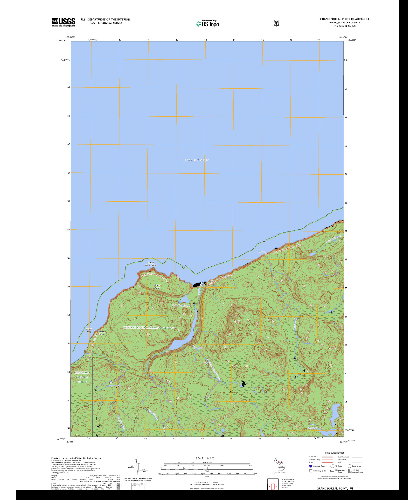 US TOPO 7.5-MINUTE MAP FOR GRAND PORTAL POINT, MI