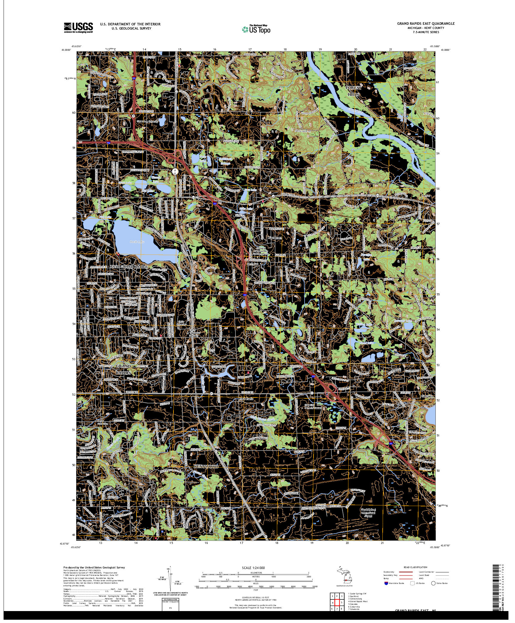 US TOPO 7.5-MINUTE MAP FOR GRAND RAPIDS EAST, MI