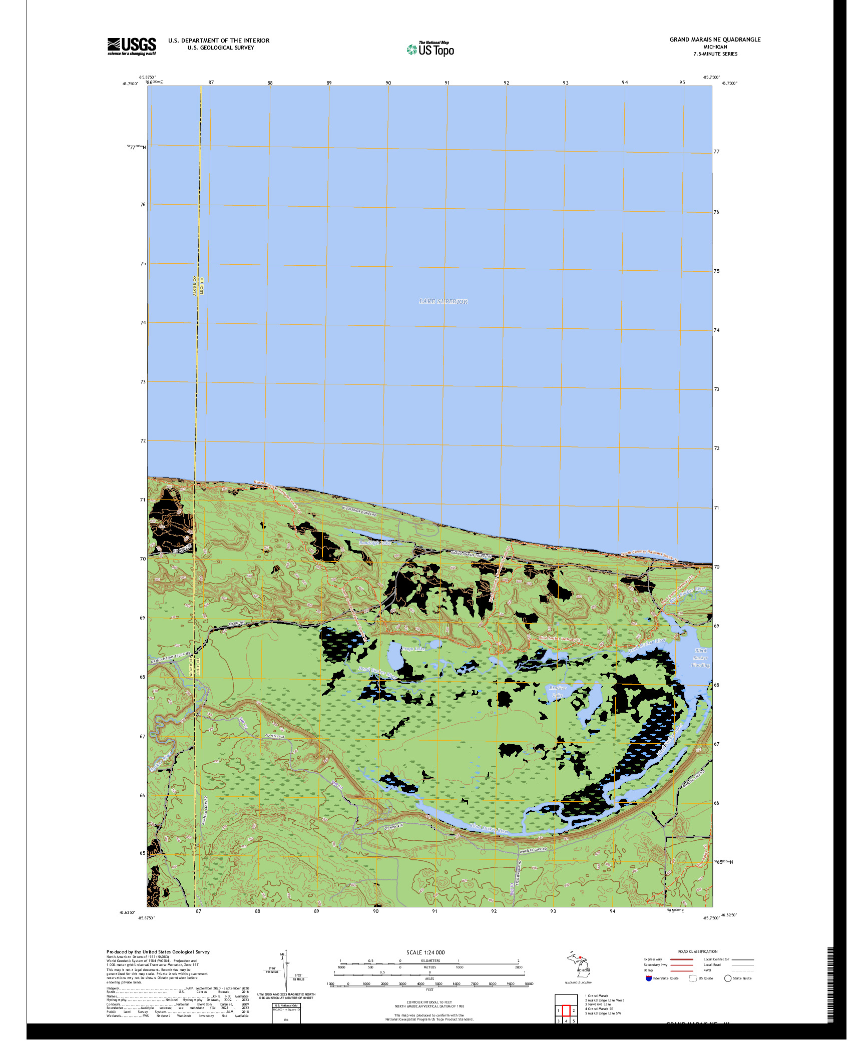 US TOPO 7.5-MINUTE MAP FOR GRAND MARAIS NE, MI