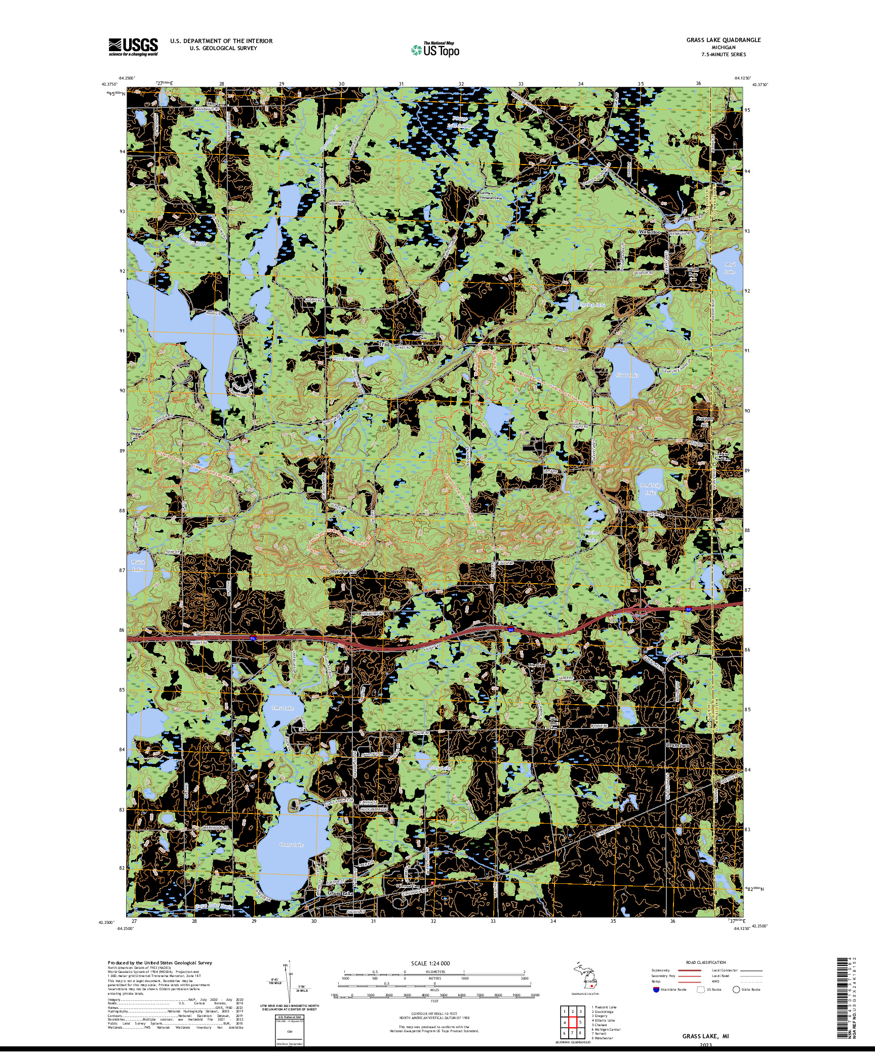 US TOPO 7.5-MINUTE MAP FOR GRASS LAKE, MI