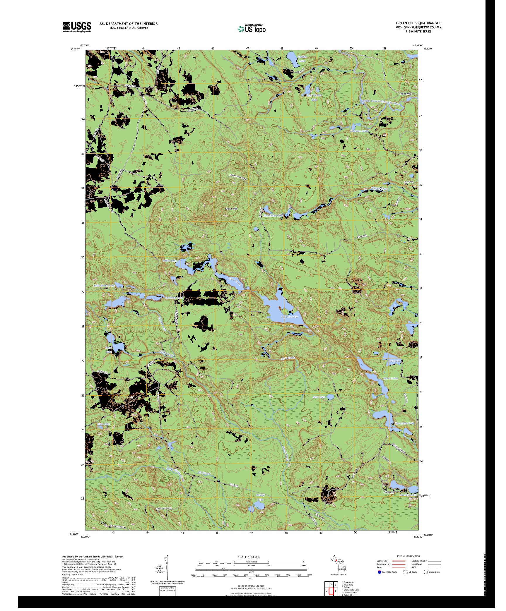 US TOPO 7.5-MINUTE MAP FOR GREEN HILLS, MI