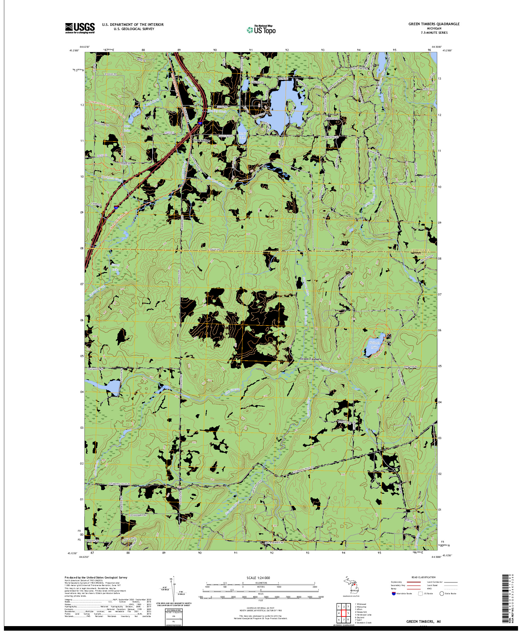 US TOPO 7.5-MINUTE MAP FOR GREEN TIMBERS, MI